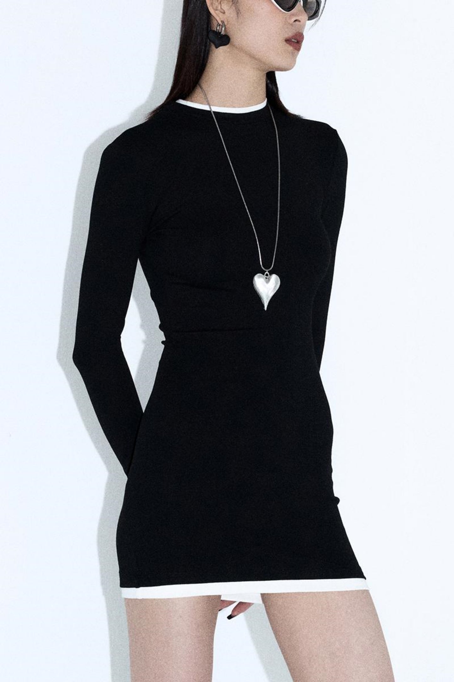 Black Stripe Splice Waist Dress