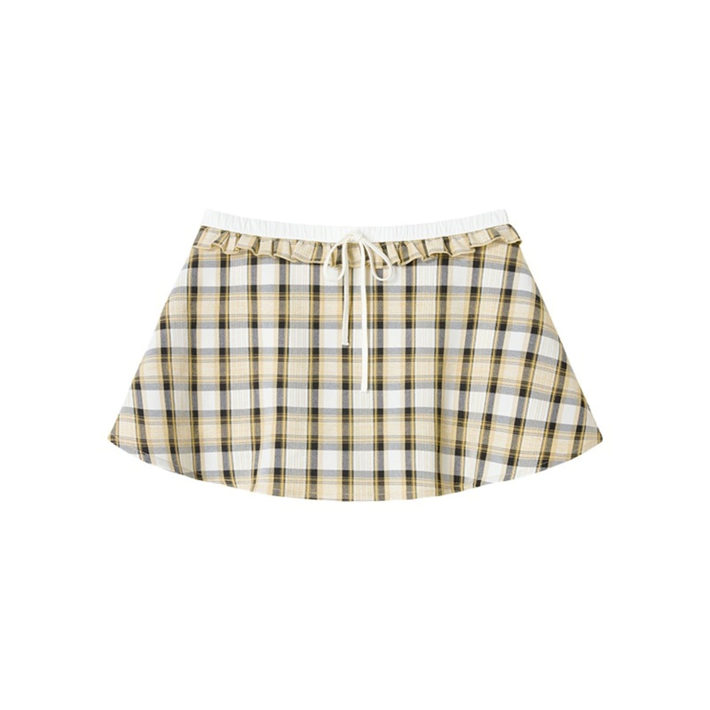 Yellow Checked Ruffled A-Line Skirt