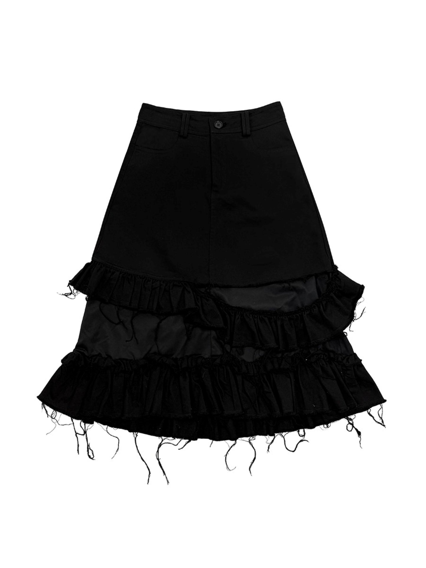 Tattered Black Denim Skirt
