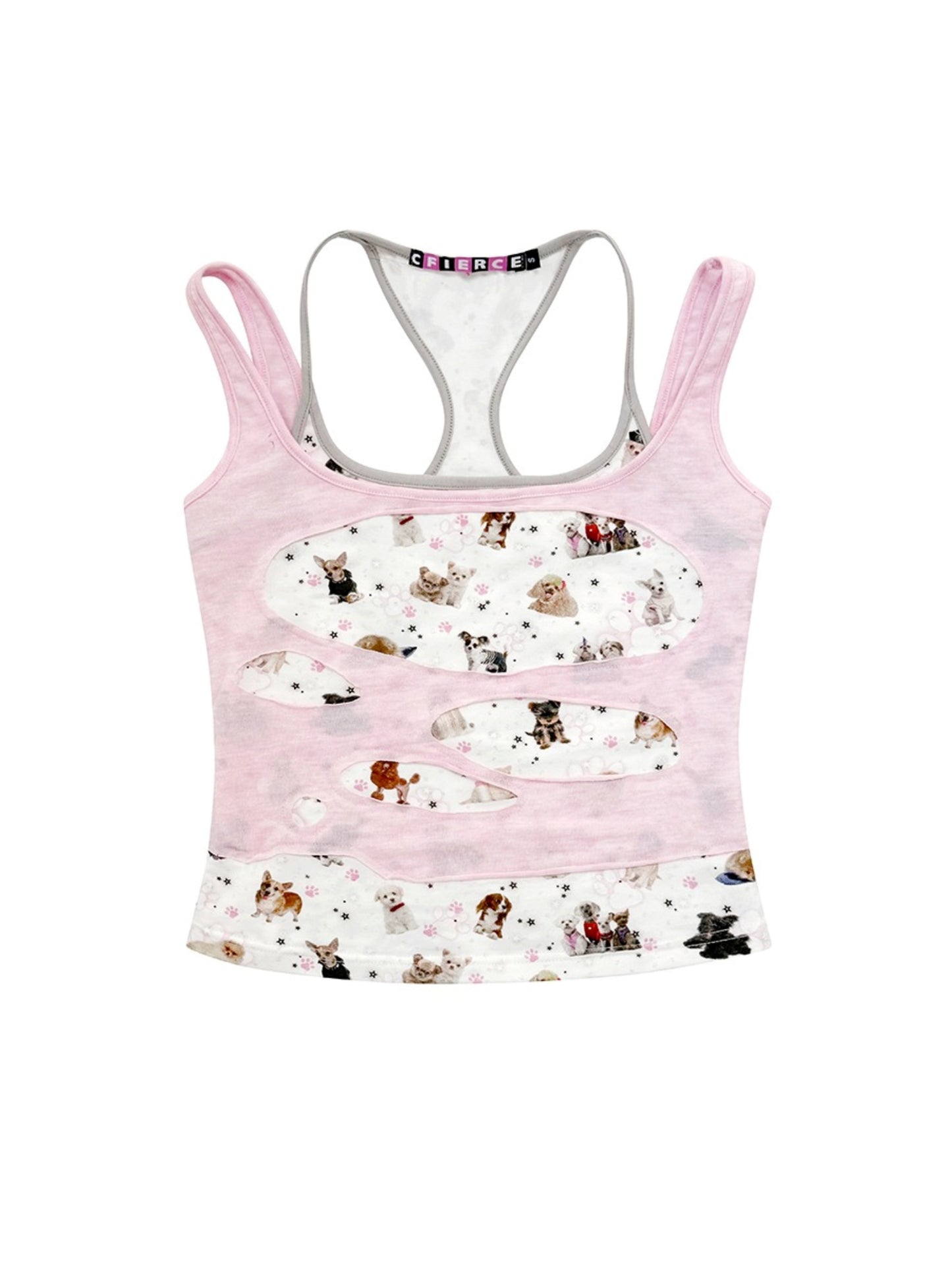 Dog Print Fake Two Piece Camisole