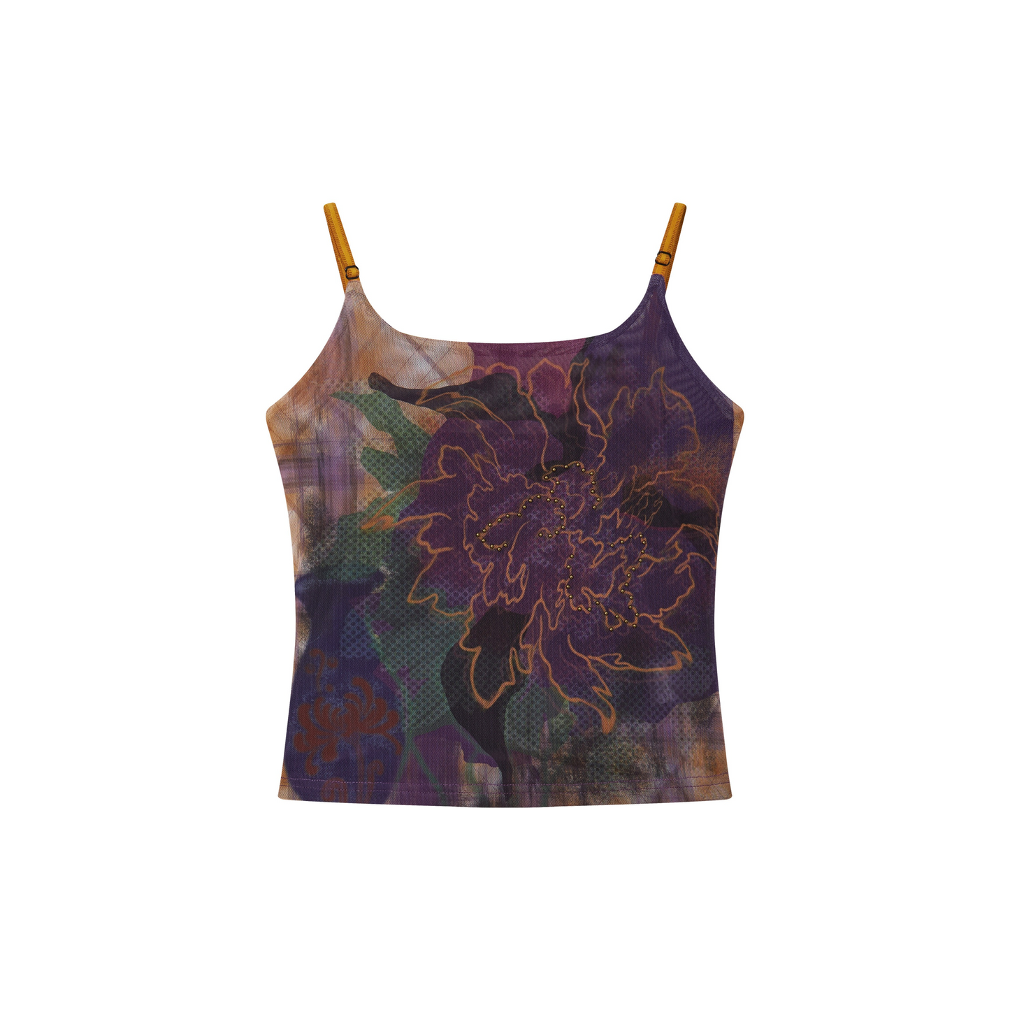 Floral Rhinestone Mesh Camisole