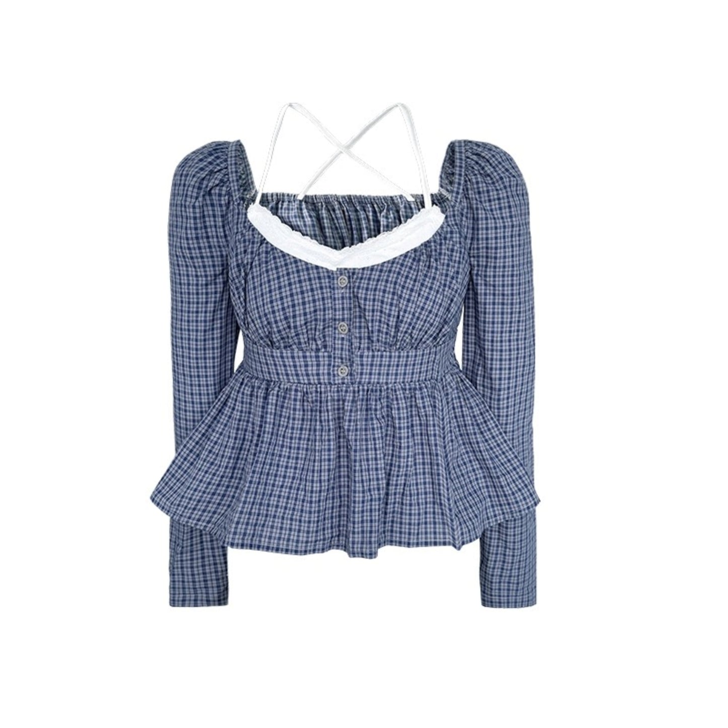 Vintage Navy Blue Check Cinched Shirt