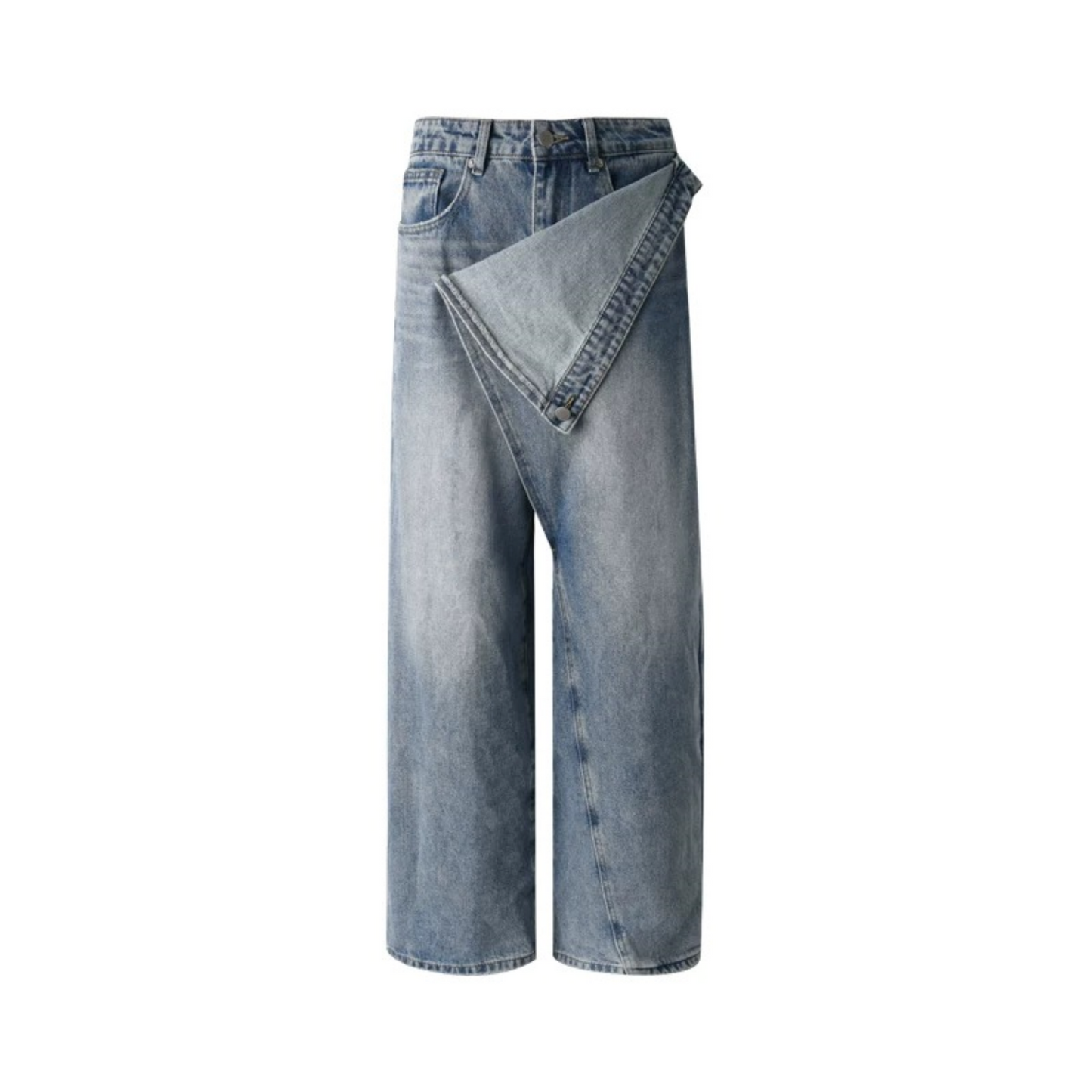Asymmetrical Deconstructed Denim Wide-Leg Pants