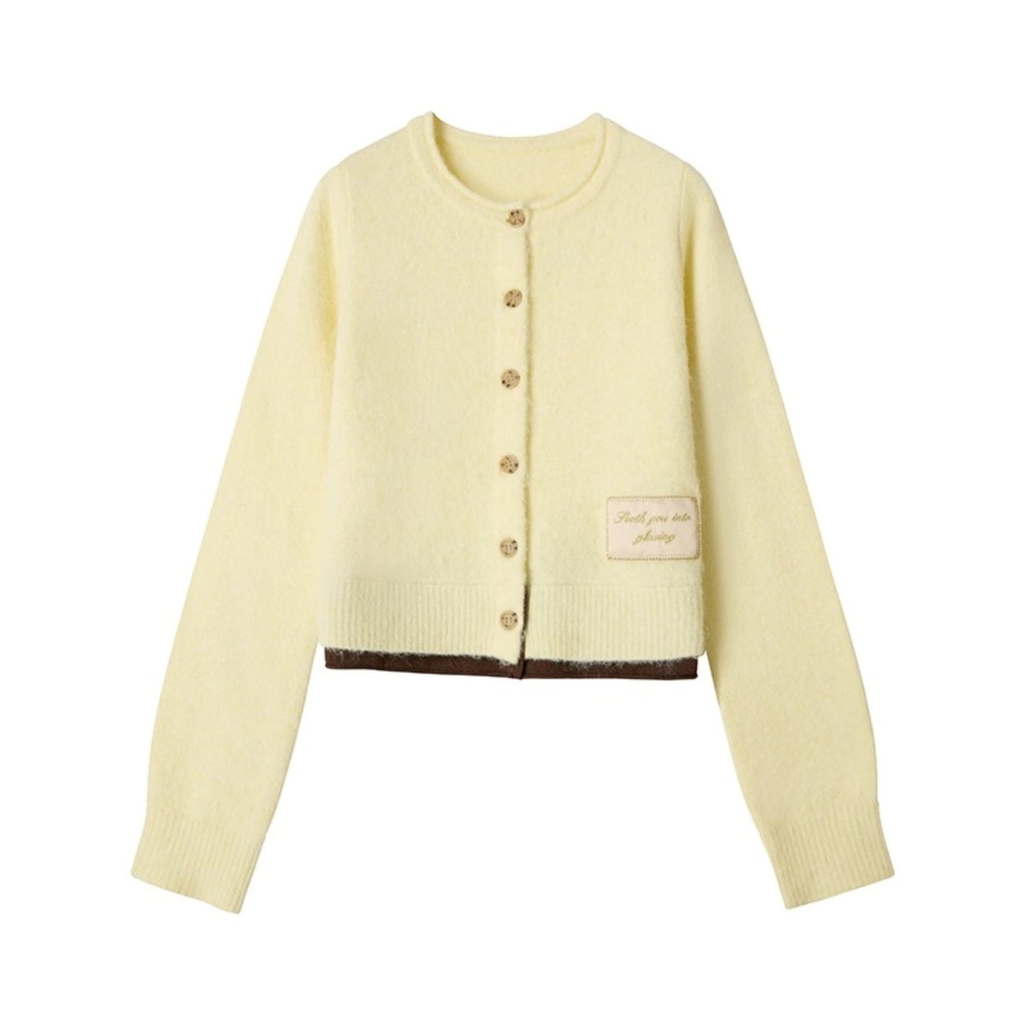 Monogram Patch Crew Neck Fleece Cardigan