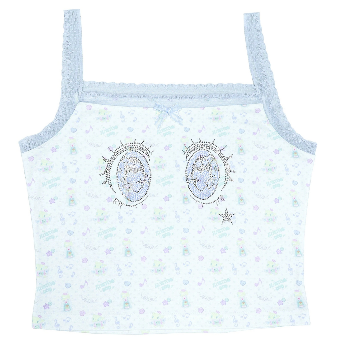 Canotta in pizzo con uccellino dallo stile fanciullesco