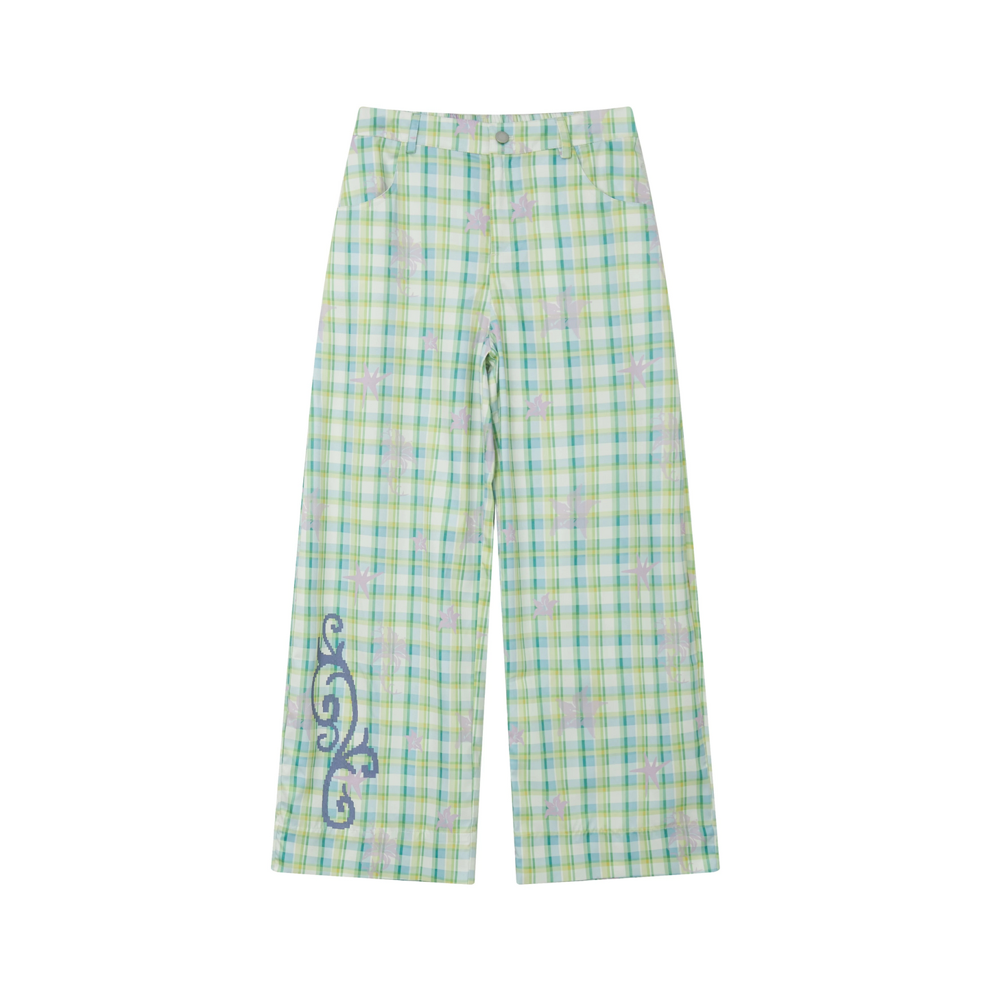 Elastic Plaid Straight-Leg Pants