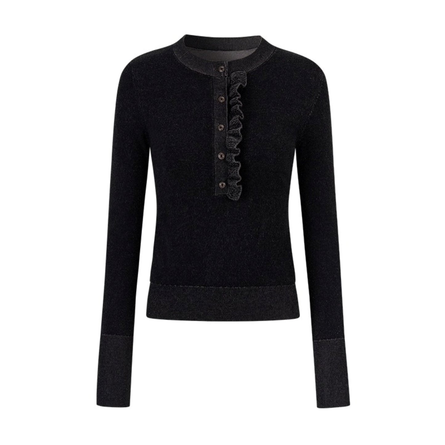 One-Sided Ruffled Crew Neck Knit Top