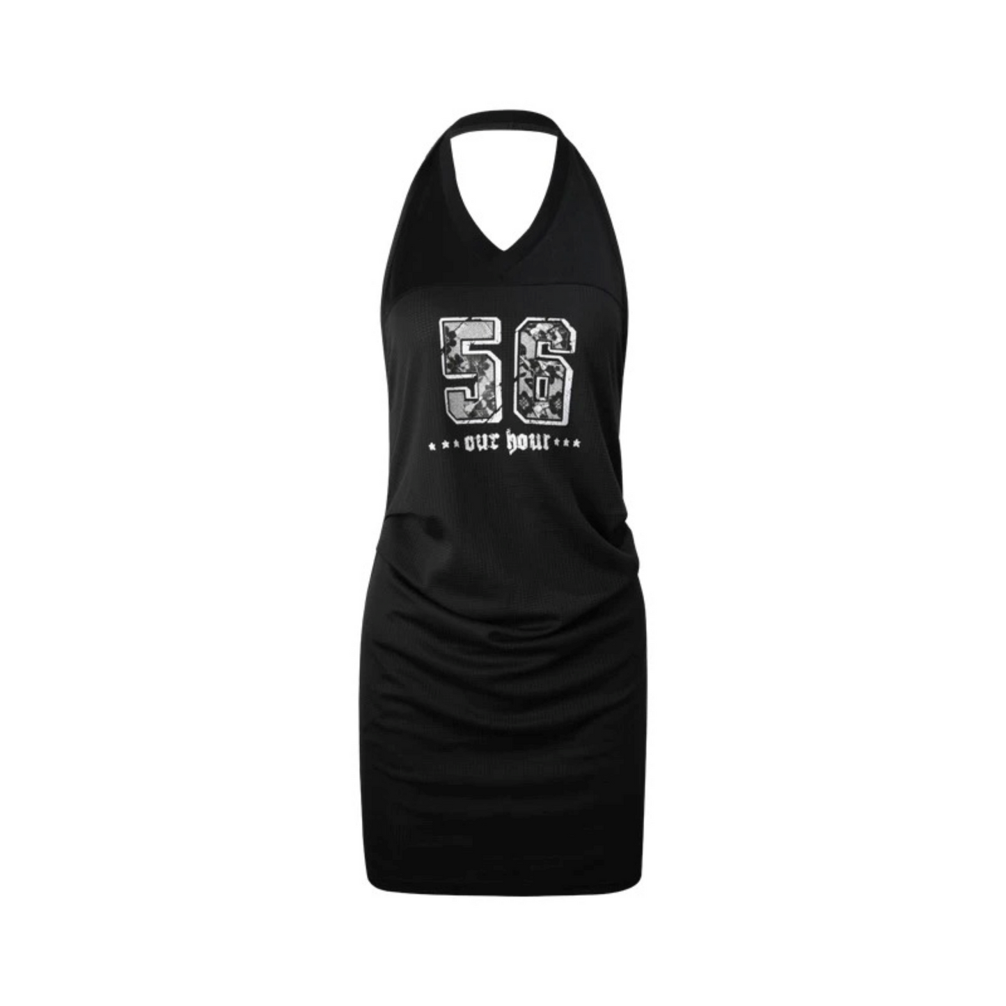 Black Letter Print Halter Dress