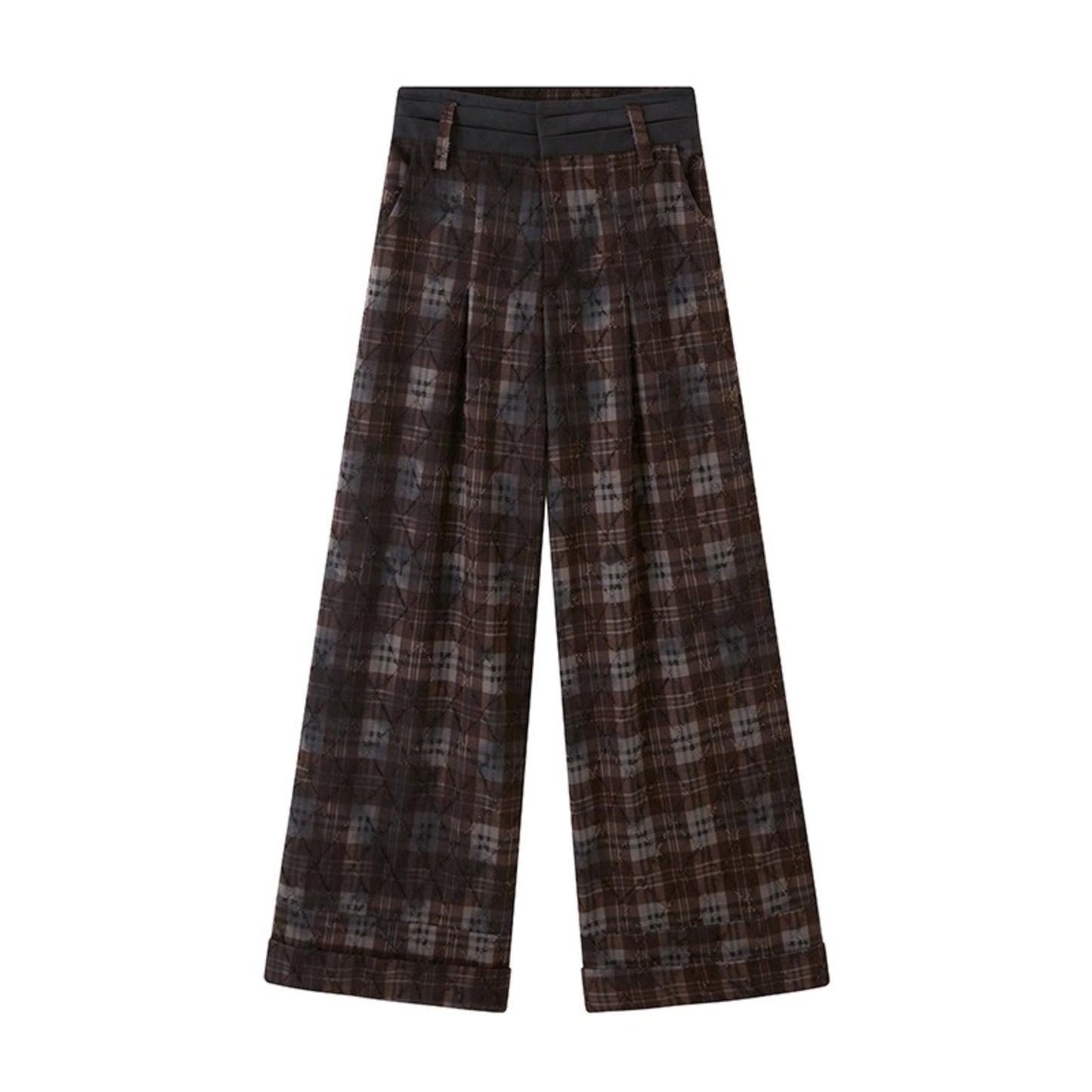 Textured Loose Plaid Trousers