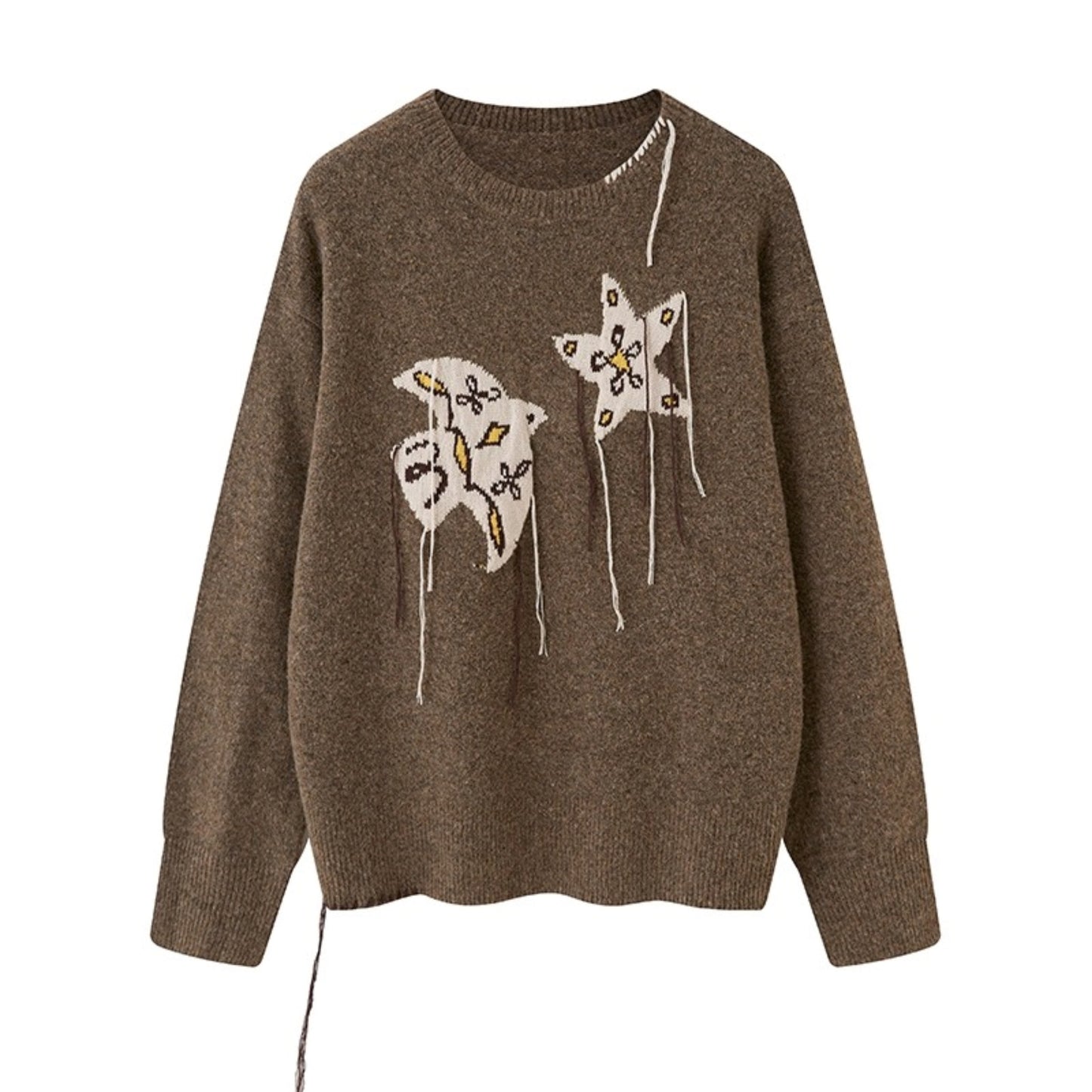 Star Fringe Long Sleeve Knit Pullover Top