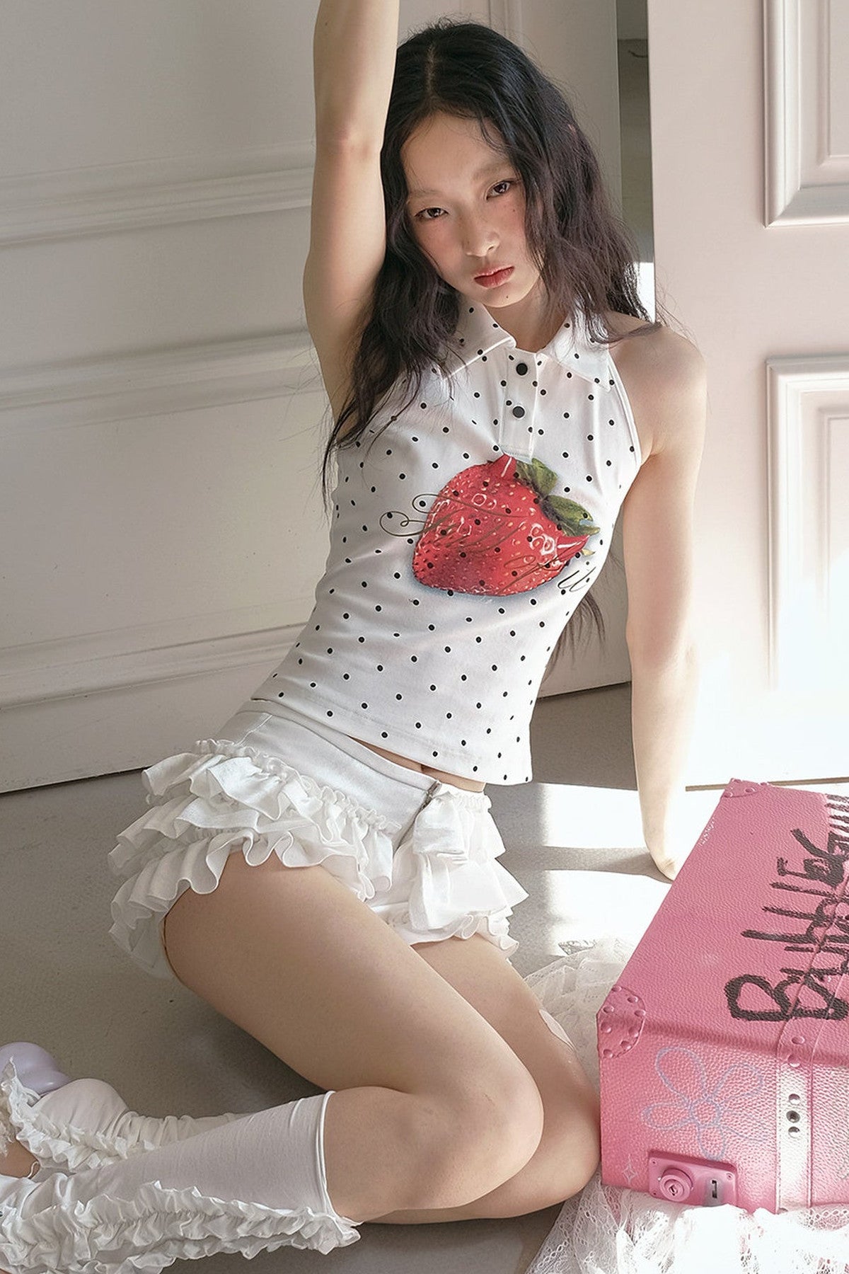Débardeur dos nu à col licou et pois fraise