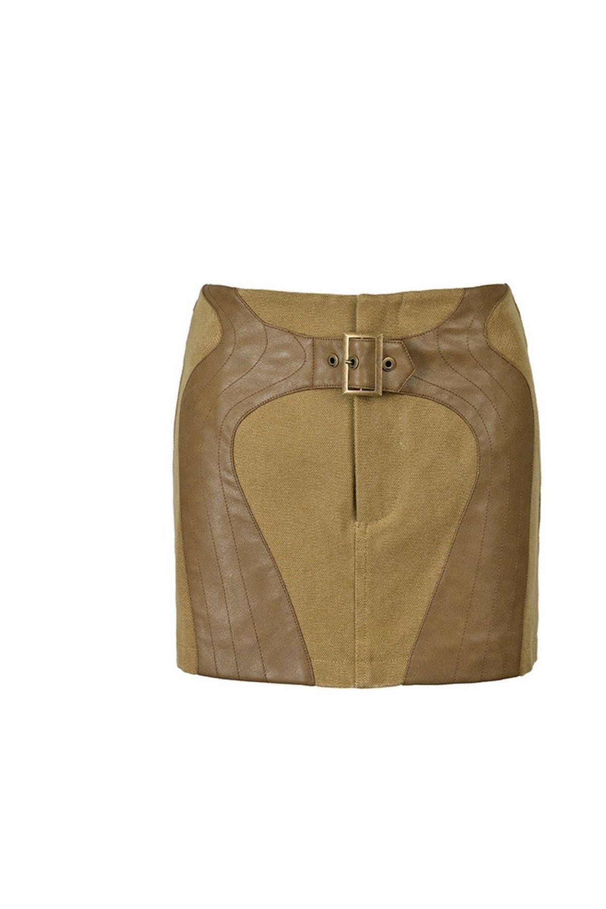 Storm Rider Pu Patchwork Khaki Skirt