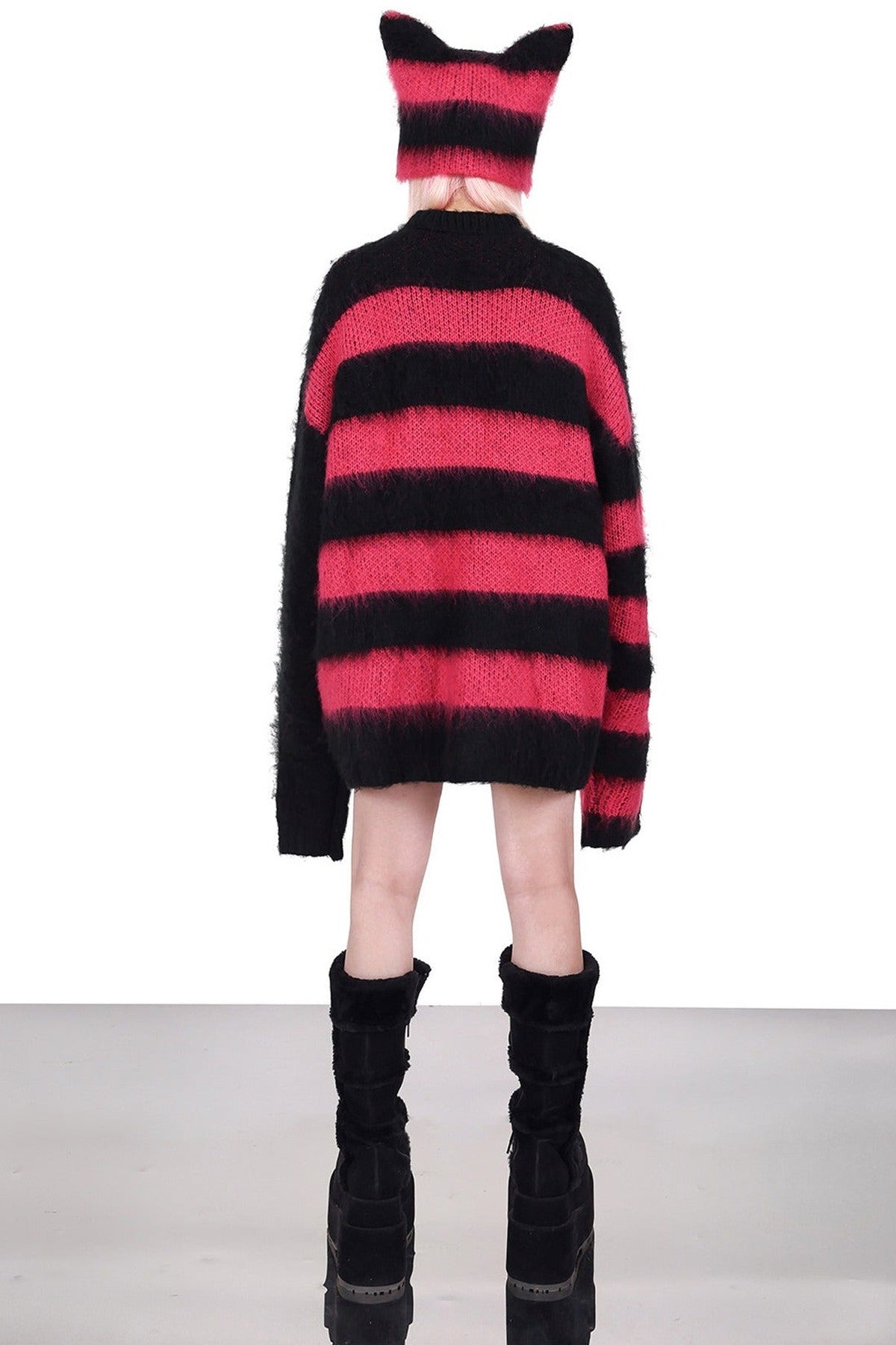 Striped Devil Cat Ears Knitted Hat