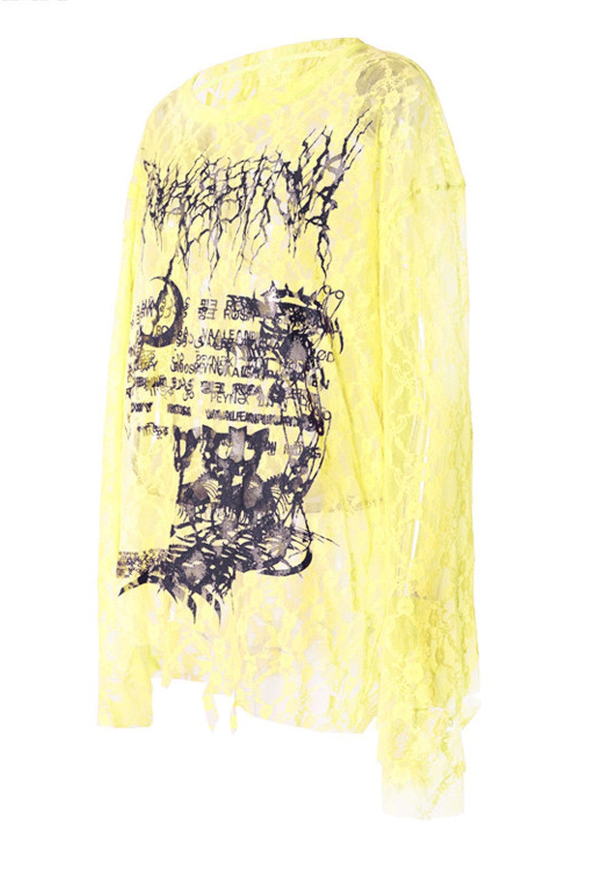 Loose Ripped Lace Cat Print Tee