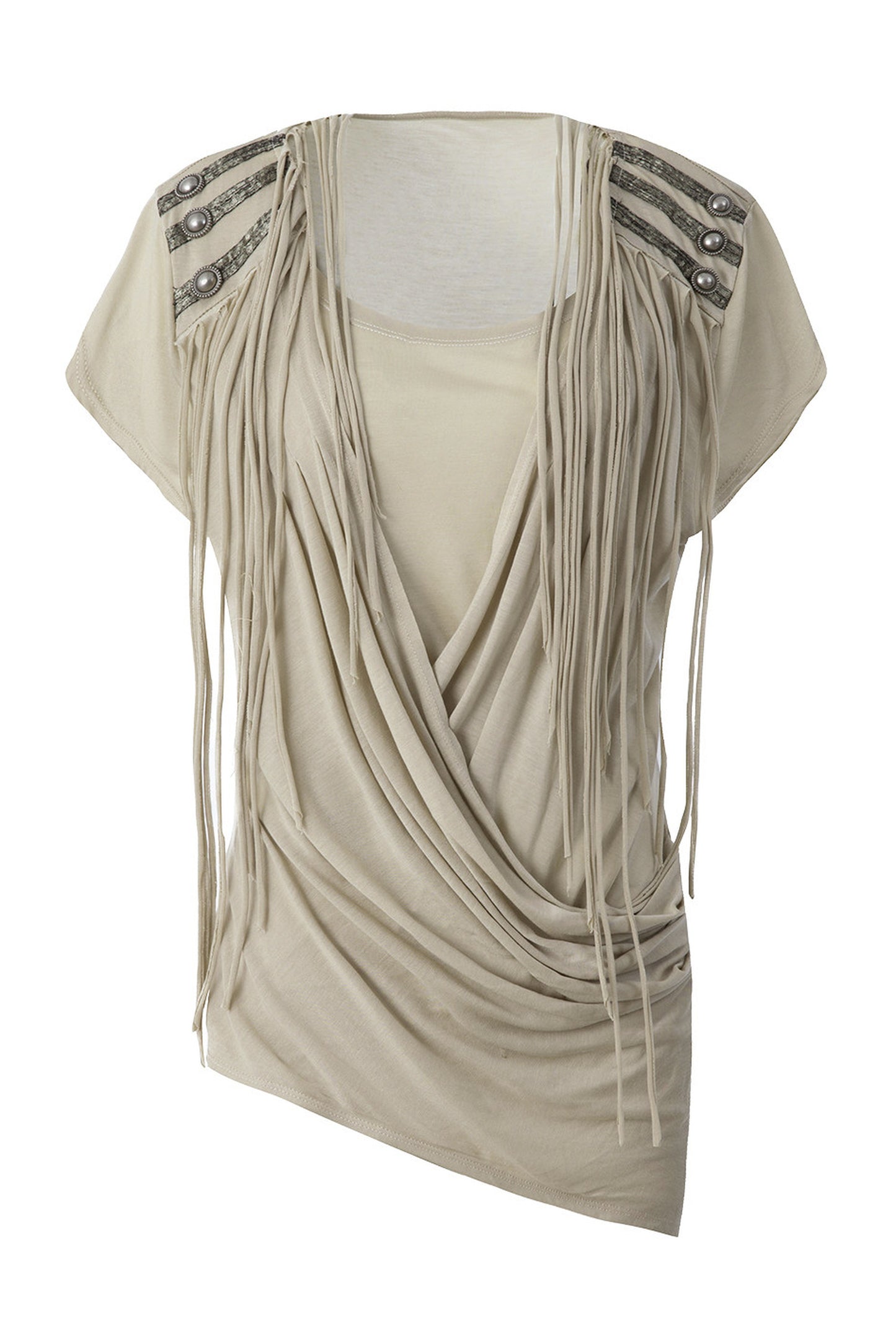 Top in maglia drappeggiato con nappine