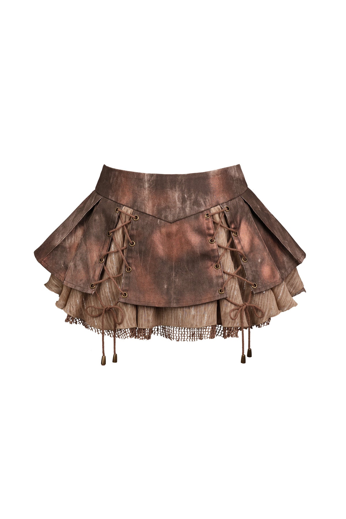 Low Waist Patchwork Pleated Denim Skirt