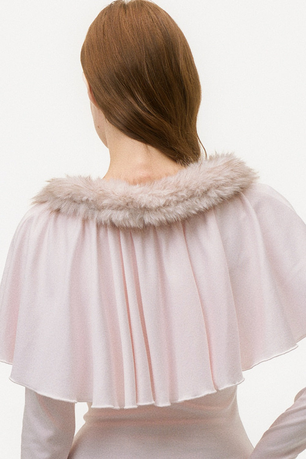 Large Ruffle Cape Shawl Fur Top