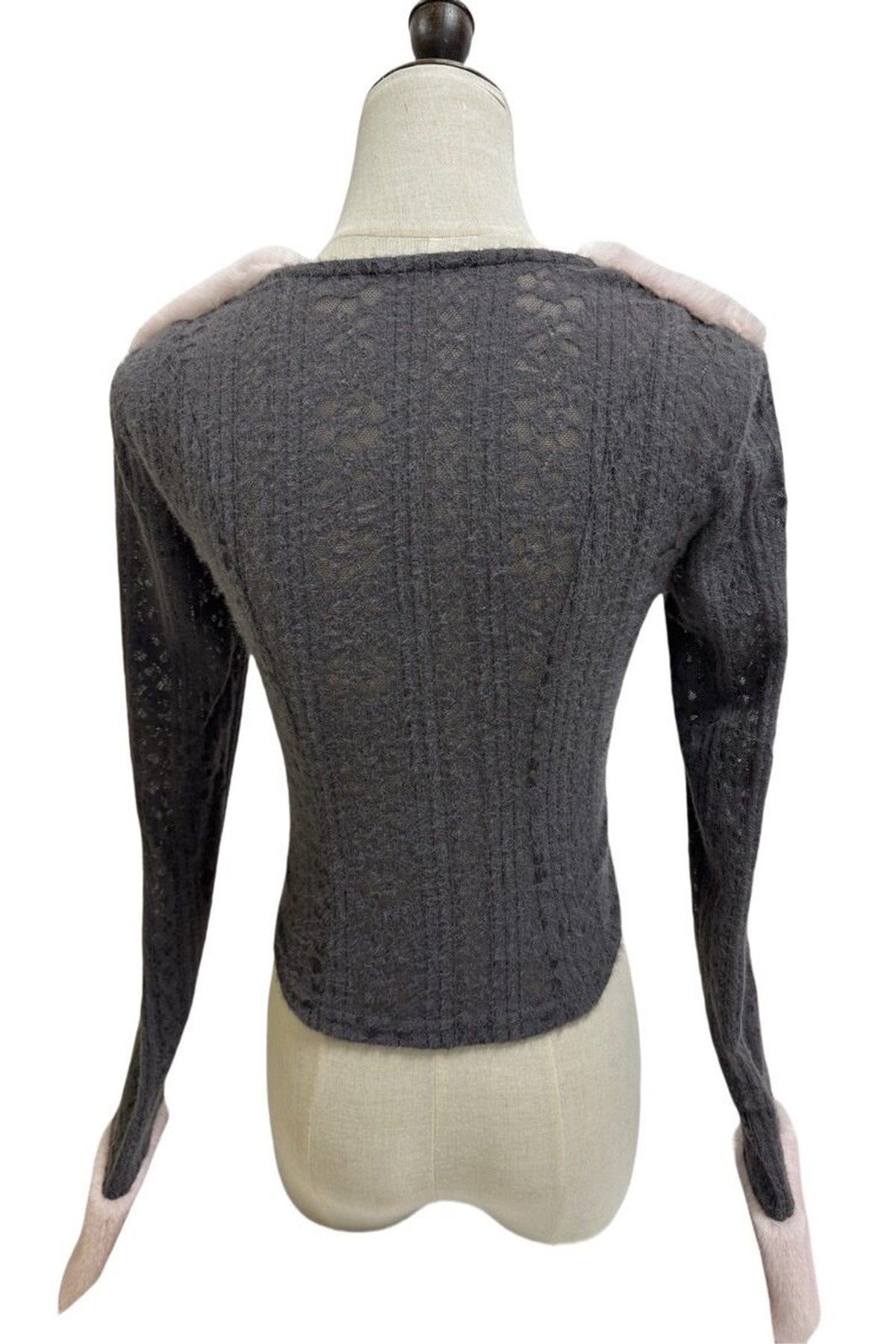 Fur Patchwork Curved Knit Top