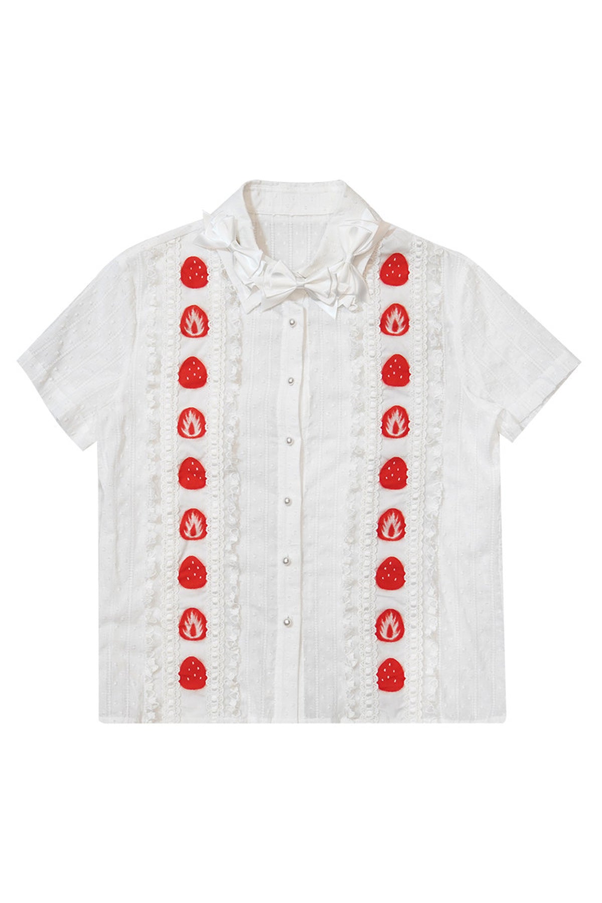 Strawberry Lace Bow Short-Sleeve Shirt
