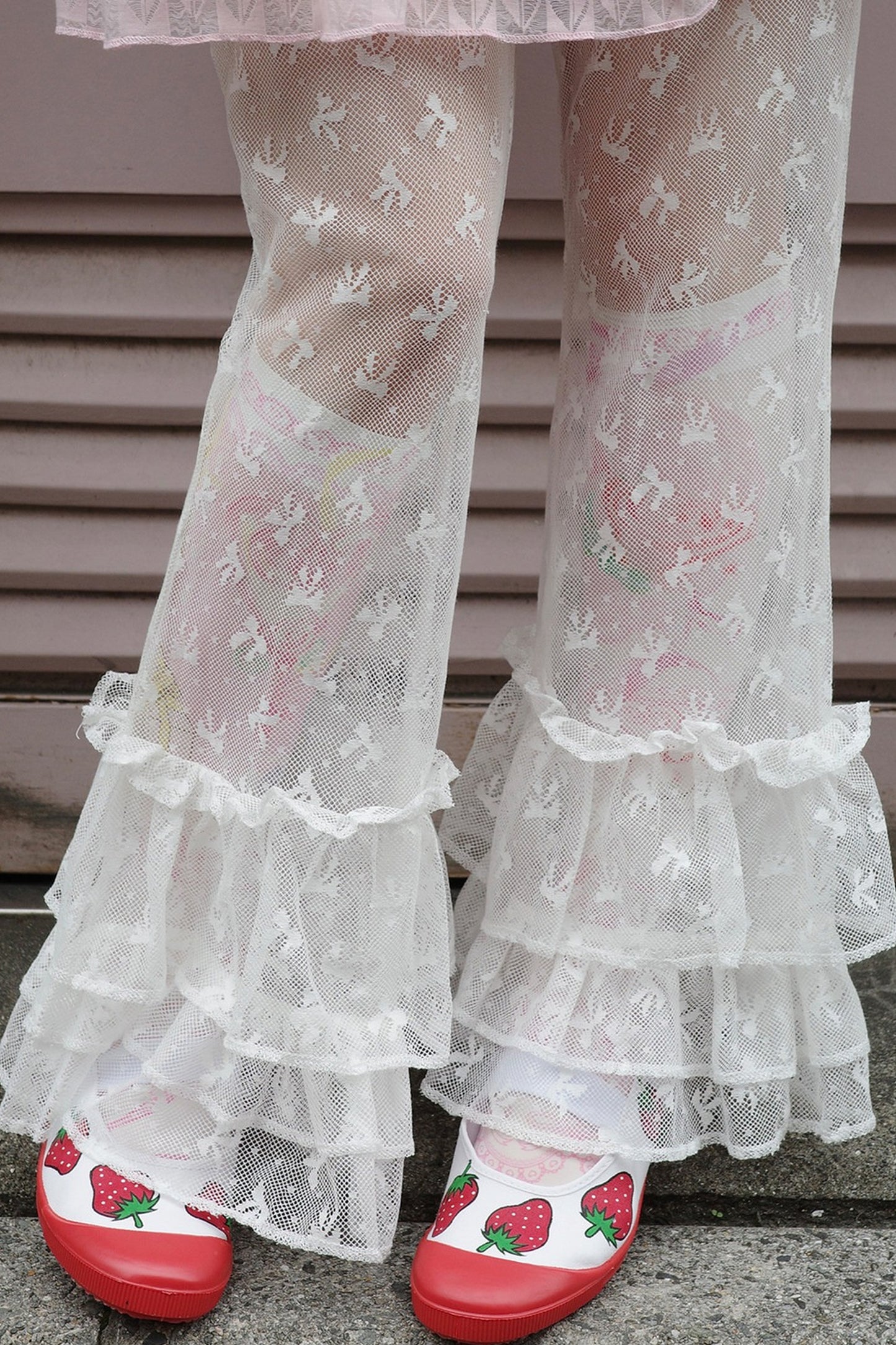 Bow Print Lace Flared Trousers