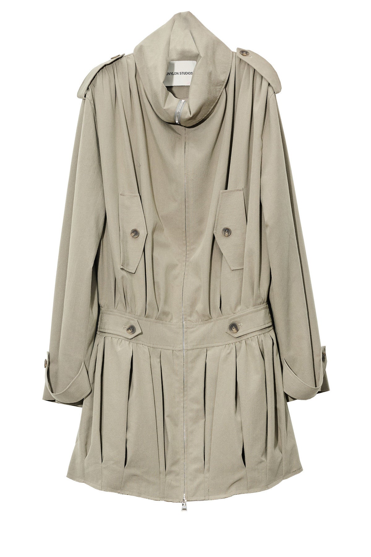 Sculptural Pleated Balloon Waist Khaki Windbreaker