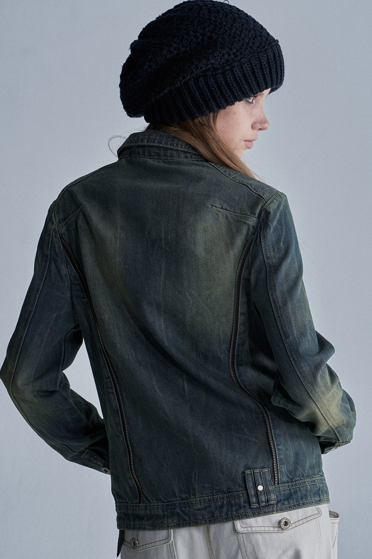 Distressed Zipper Segmented Jacket