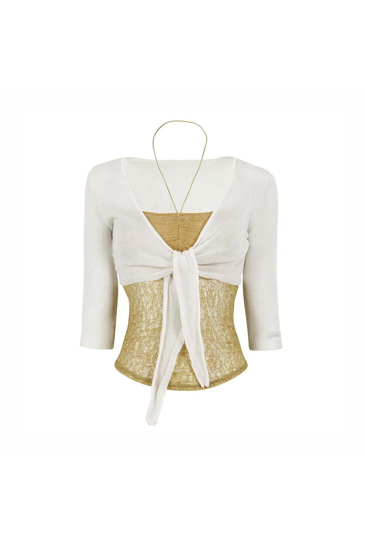 Tencel Lace-Up Mid-Sleeve Knit Sweater
