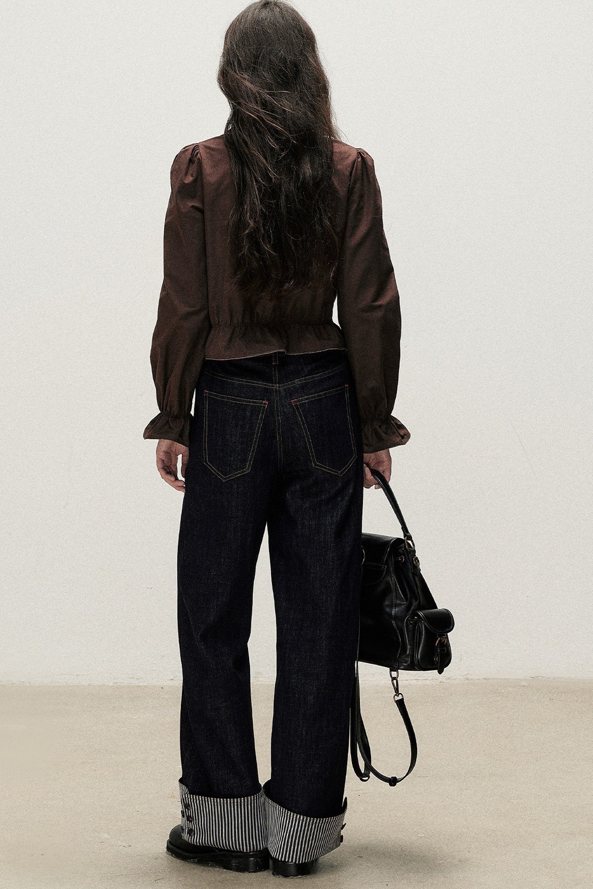 Brown Cotton Linen Lace Trim Shirt