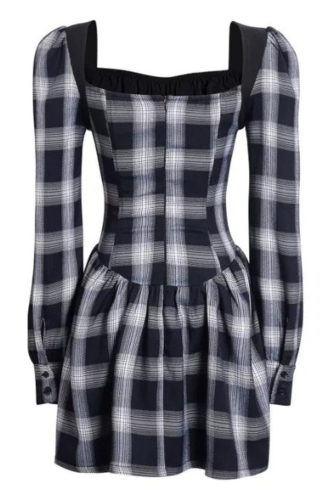 Robe à carreaux à manches longues cintrée à la taille