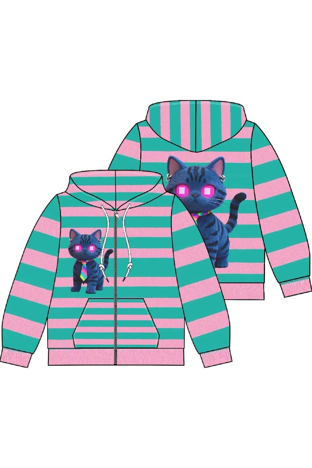 Y2K Loose Fit Demon Cat Zip Hoodie