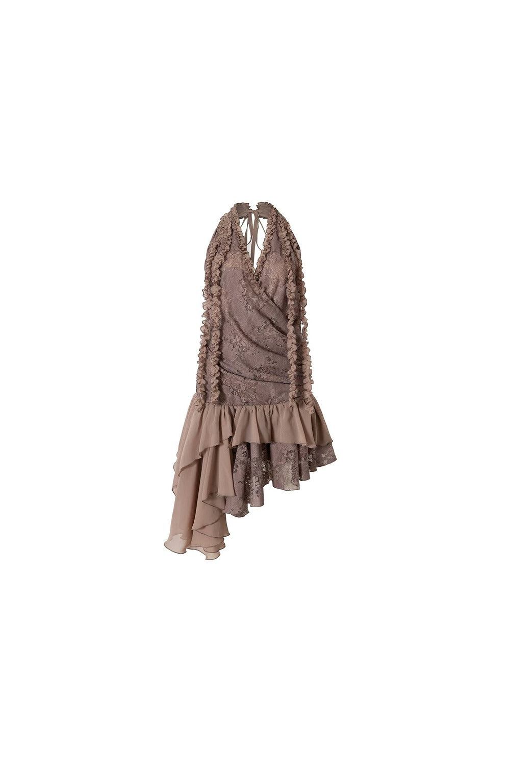 Abito halter con ruches in pizzo