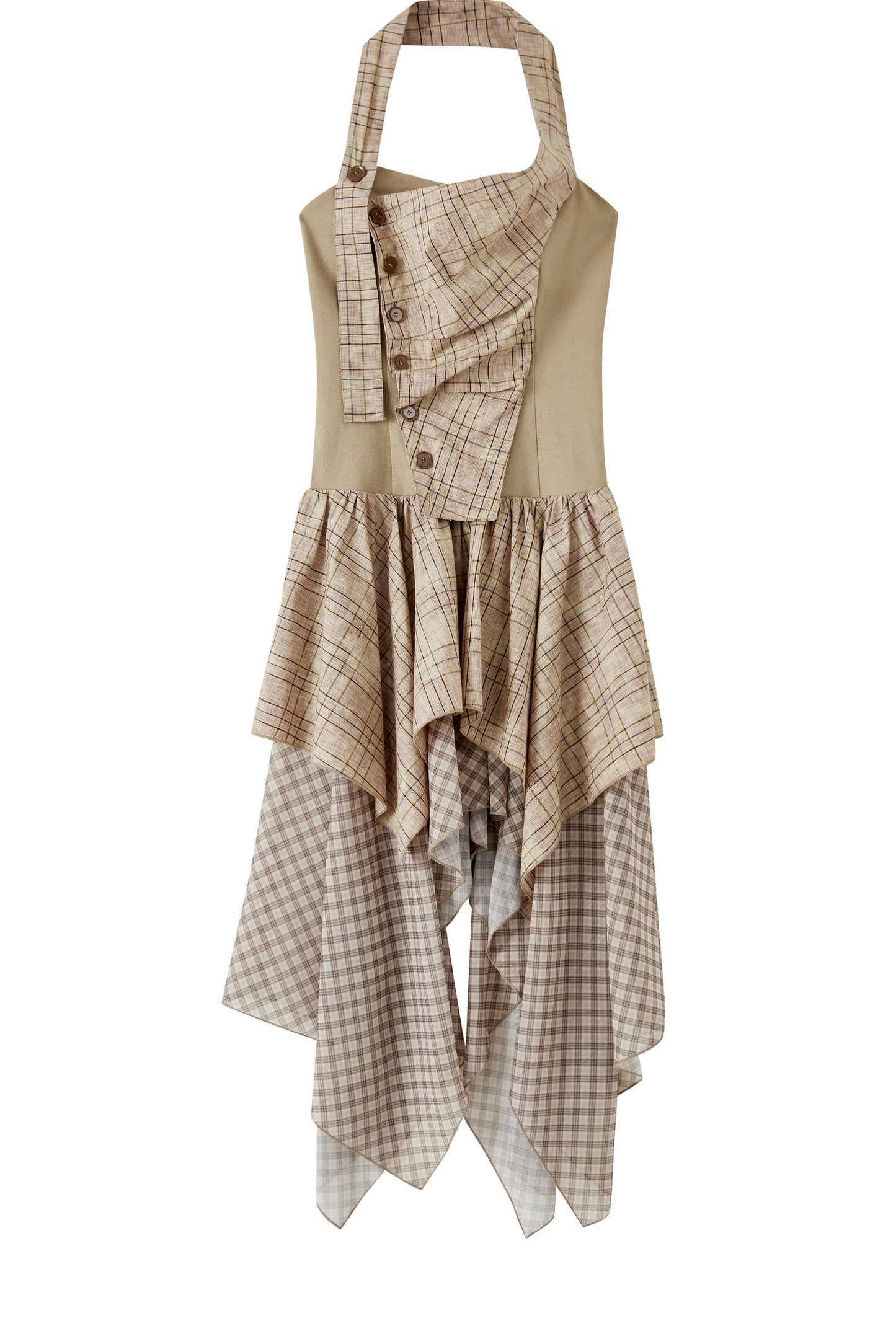 Plaid Asymmetrical Halter Dress