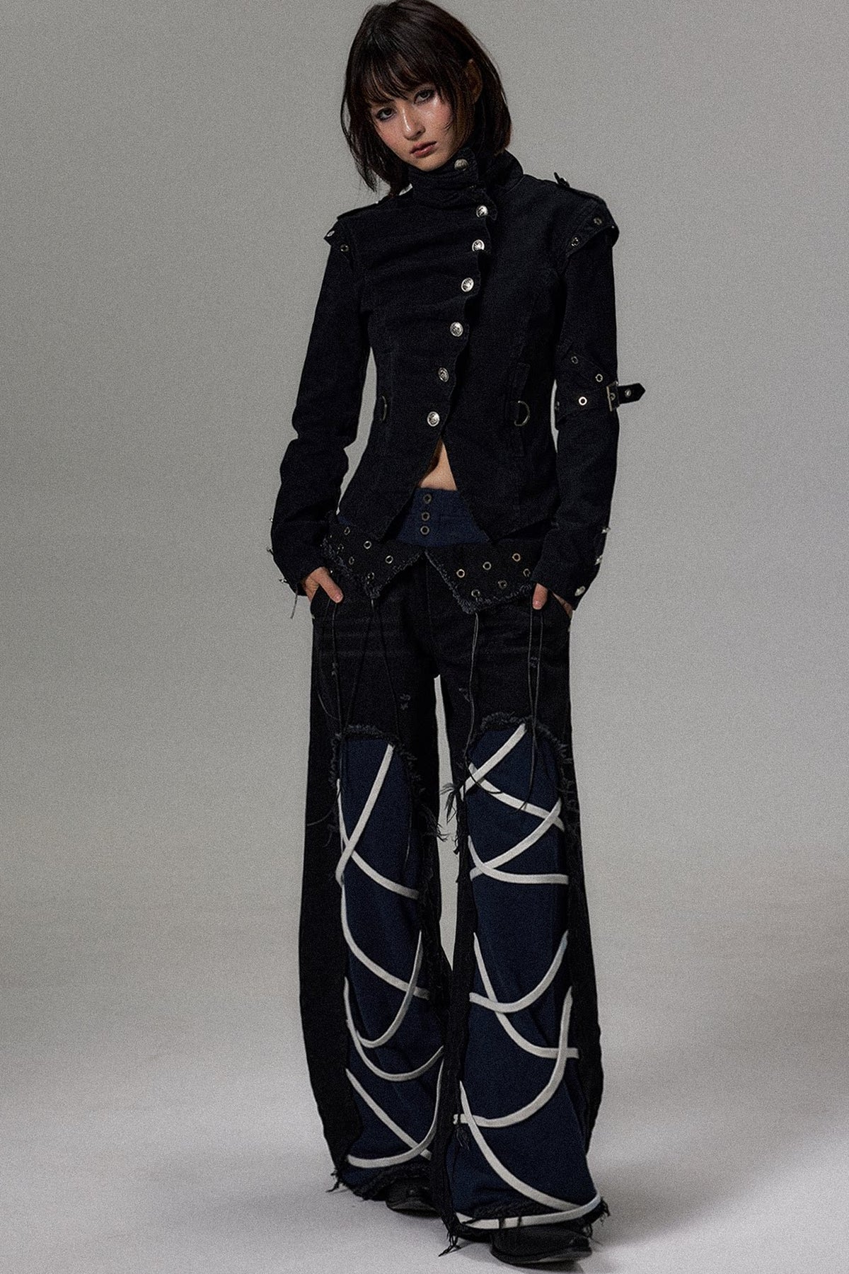 Pleated Stand Collar Jacket