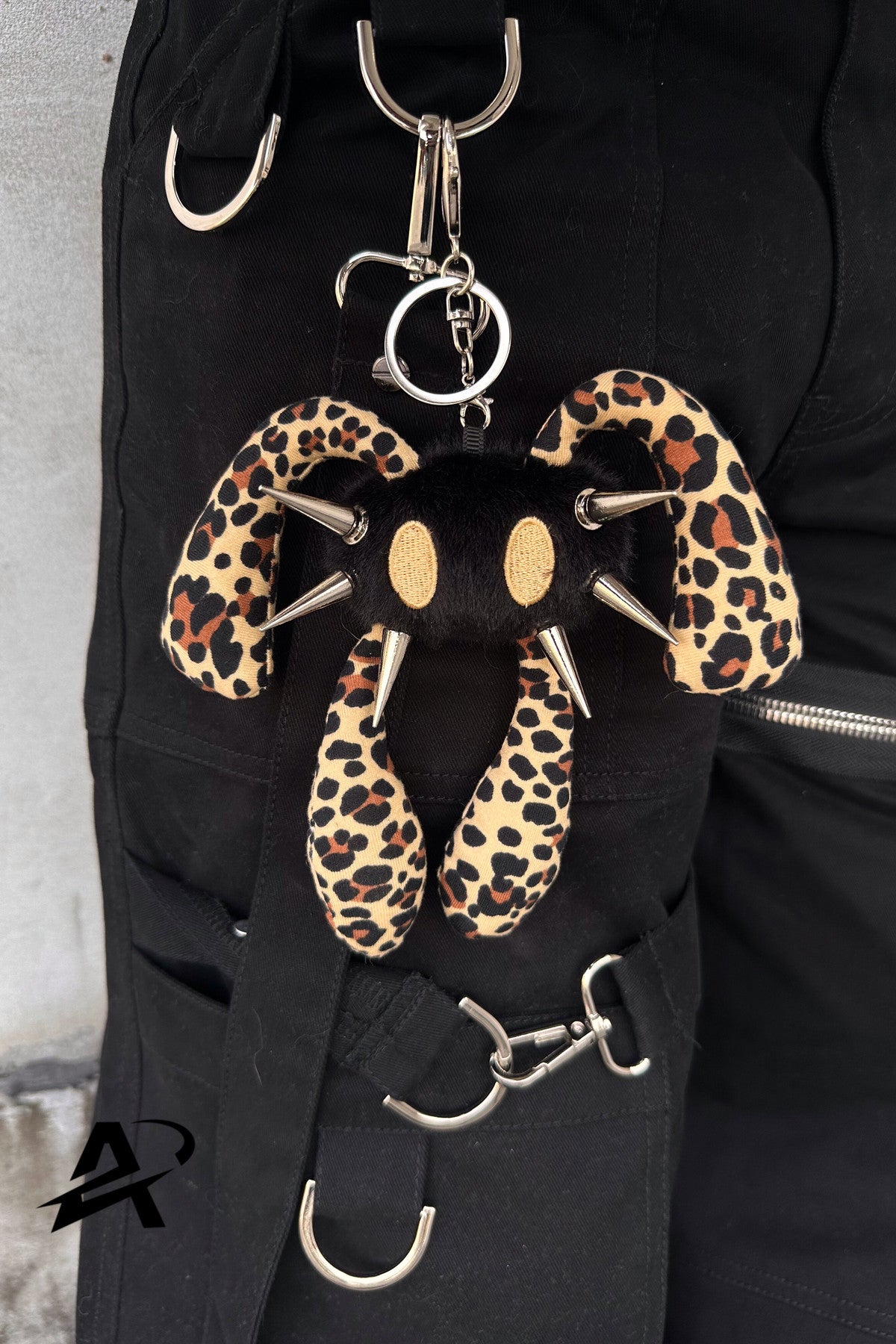Four-Eared Rabbit Rivet Leopard Print Plush Keychain