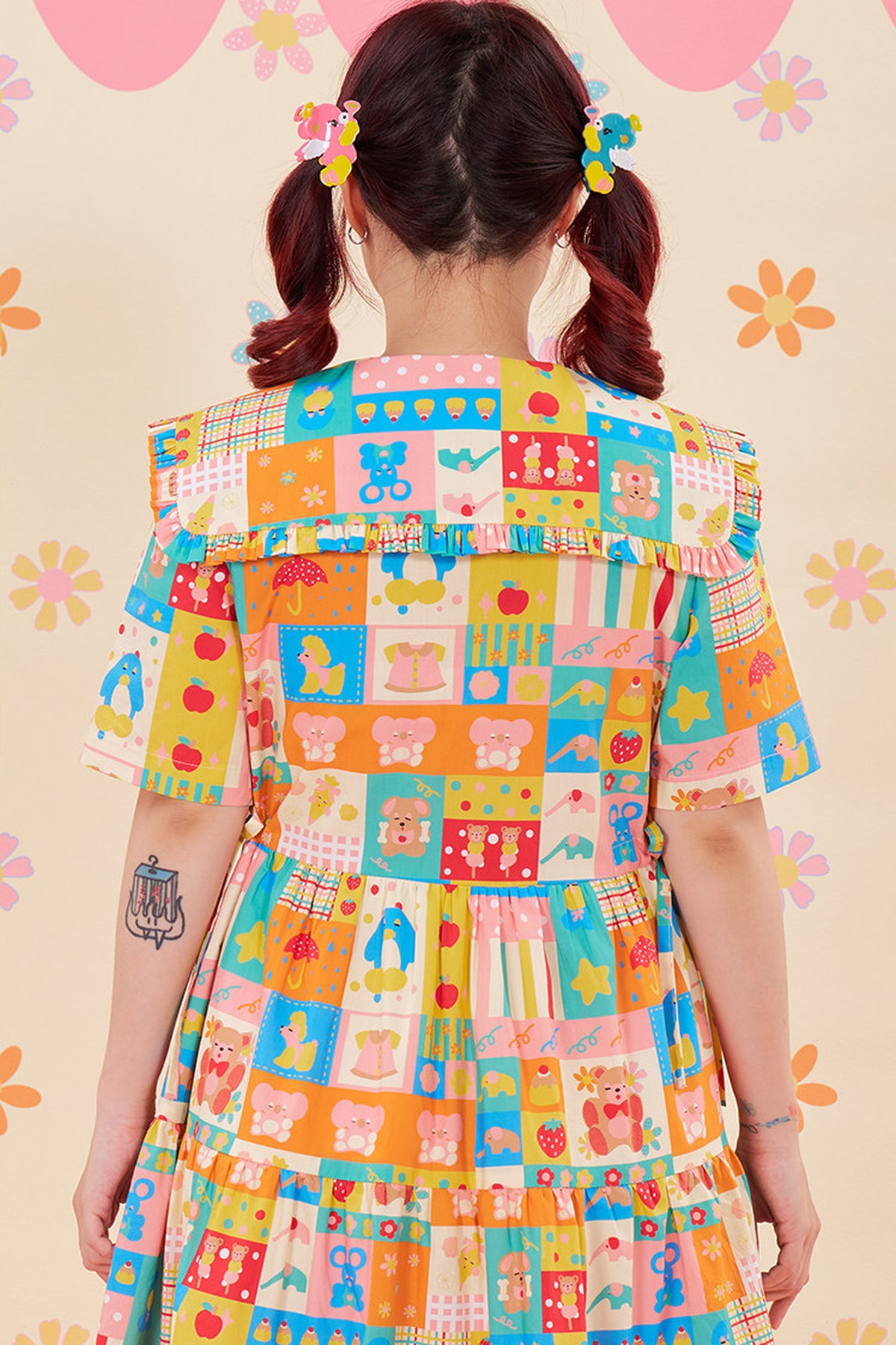 Colorful Patchwork Doll Collar Dress