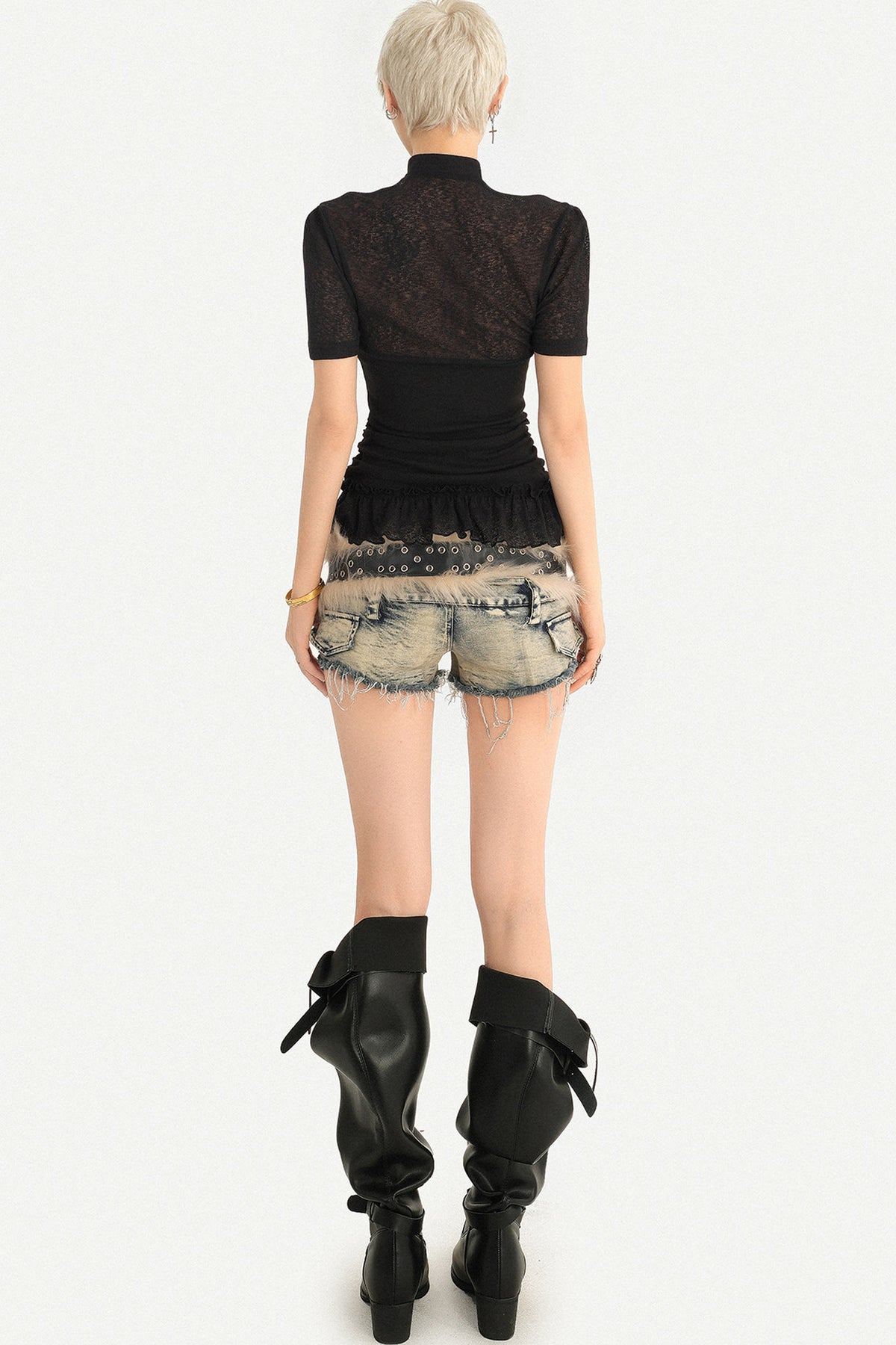 Gothic Patchwork Lace Print Short-Sleeved T-Shirt