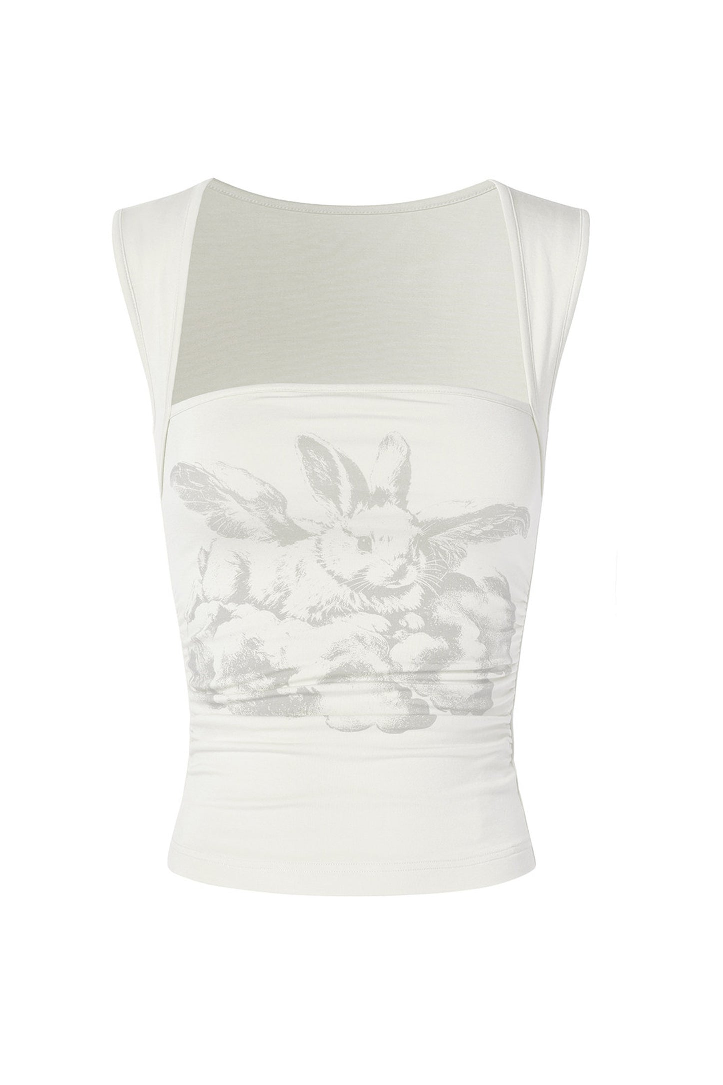 Rabbit Print Ruched Square Neck Tank Top