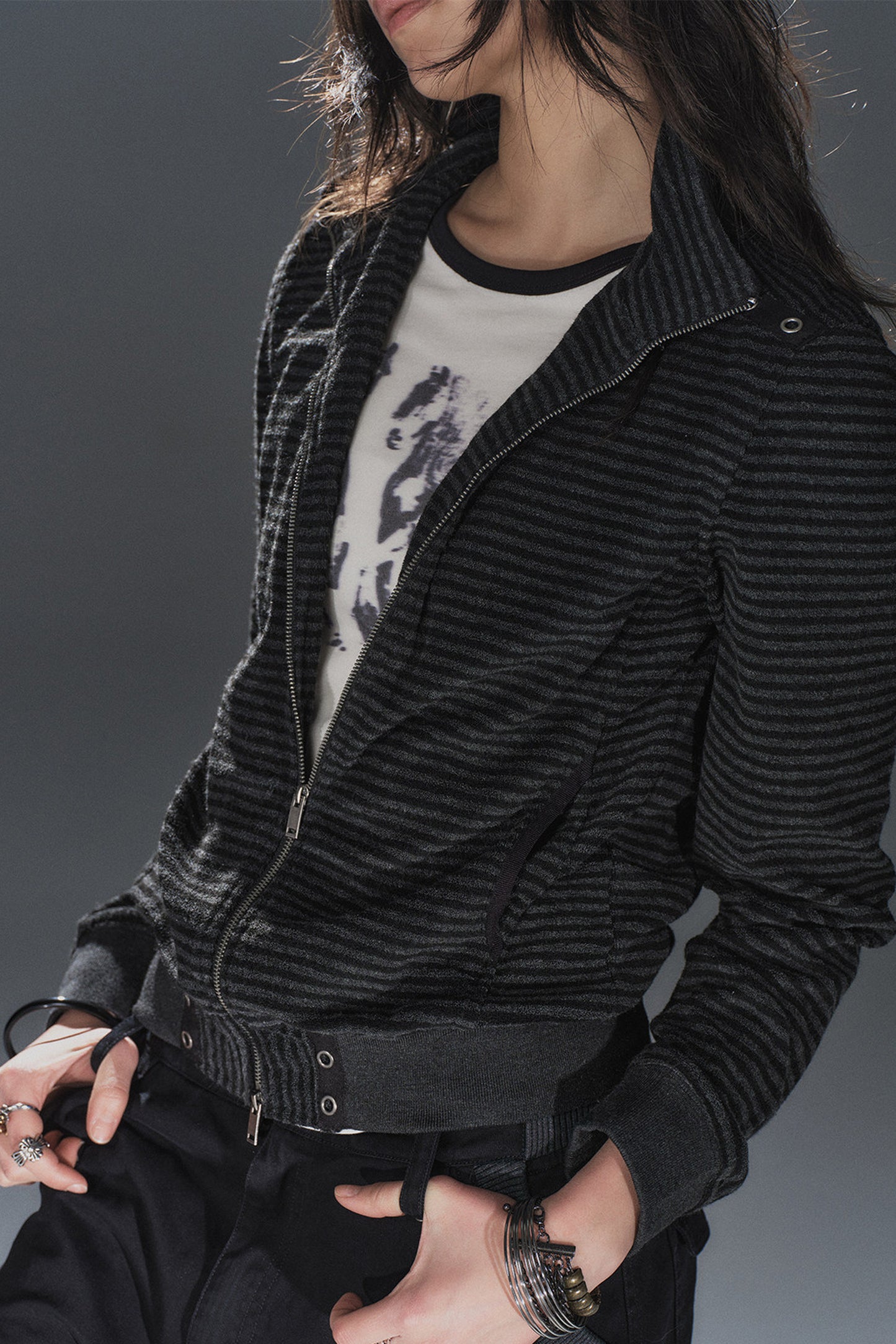 Veste à col montant patchwork rayée