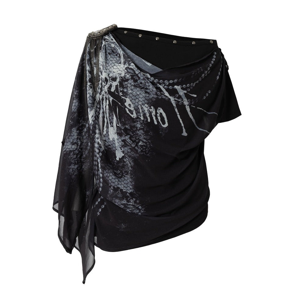Off-Shoulder Print Chiffon Top