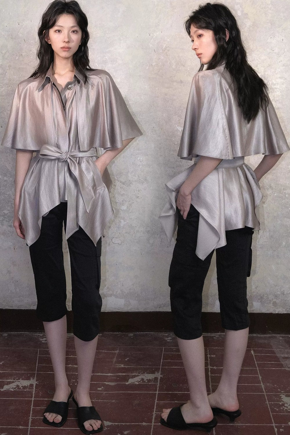 Satin Reversible Fishtail Cape Vest Set