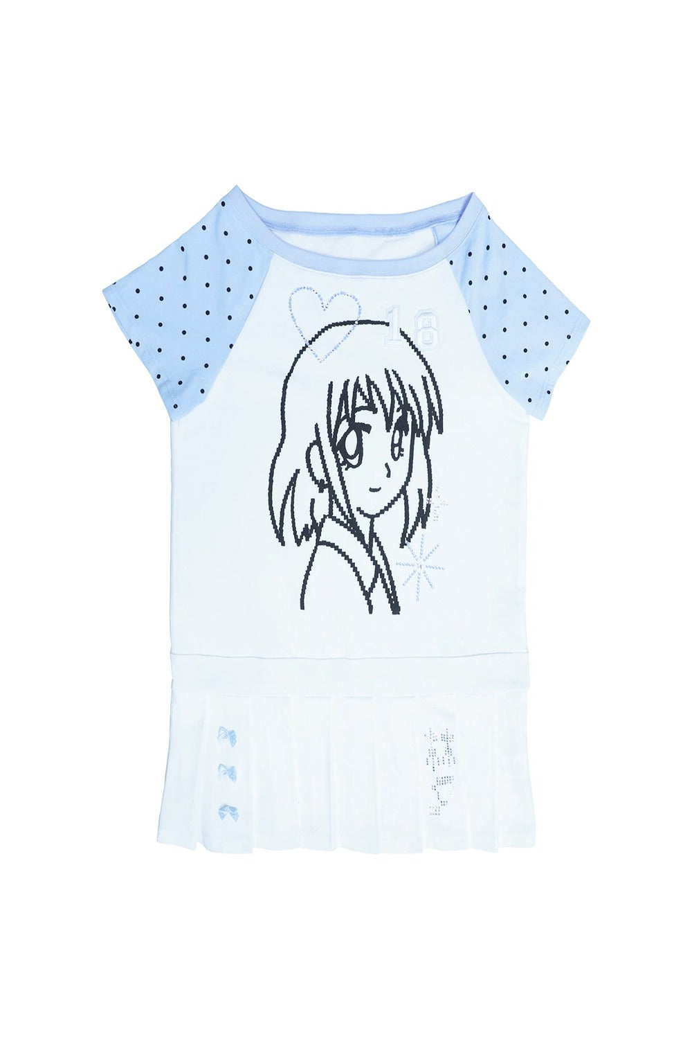 Blue White One-Shoulder Pleated Dress