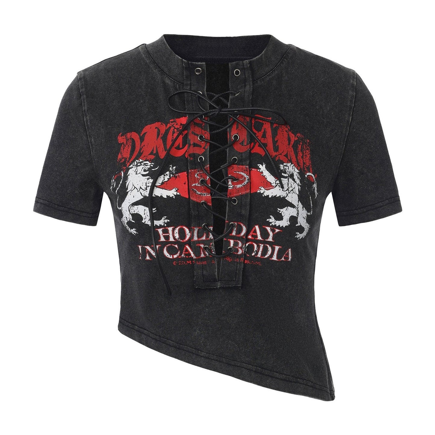 Asymmetrical Cut Grunge Graphic T-Shirt