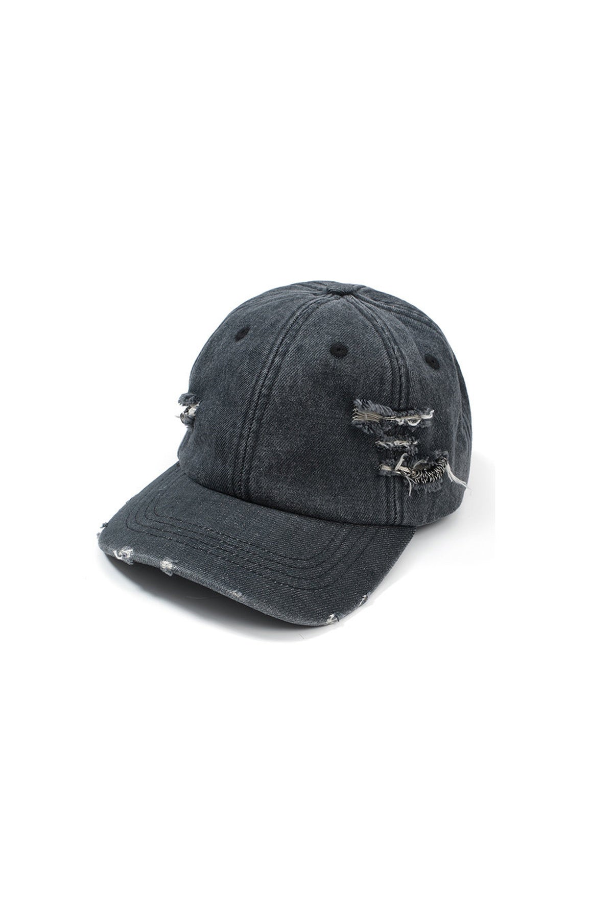 Ripped Plaid Studded Strap Baseball Cap