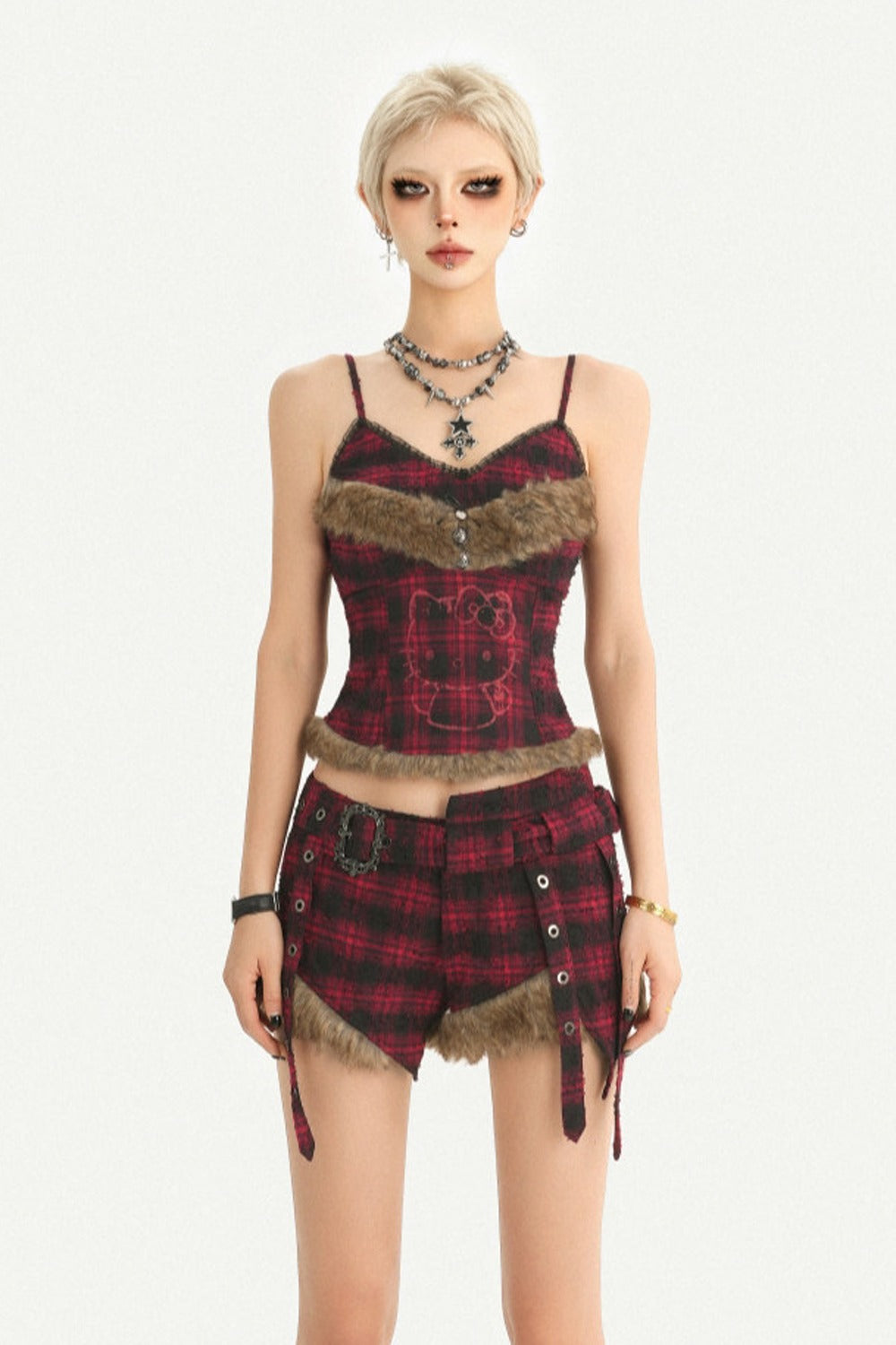 Red Black Plaid Low-Waist Shorts