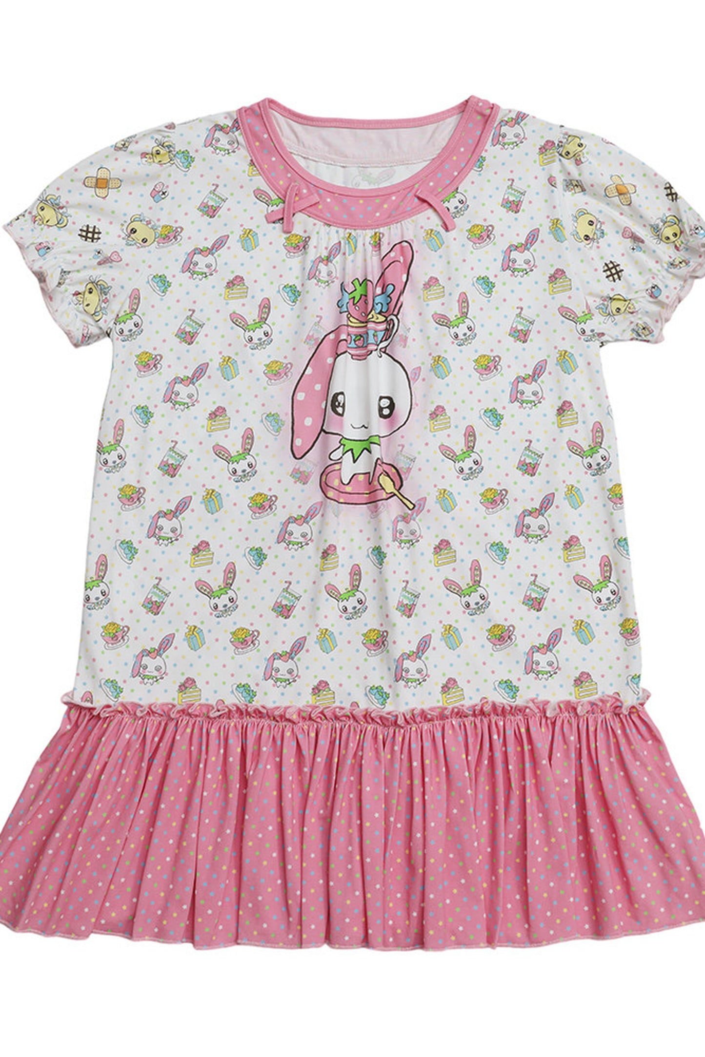 Bear And Rabbit Print Layered-Look Dress