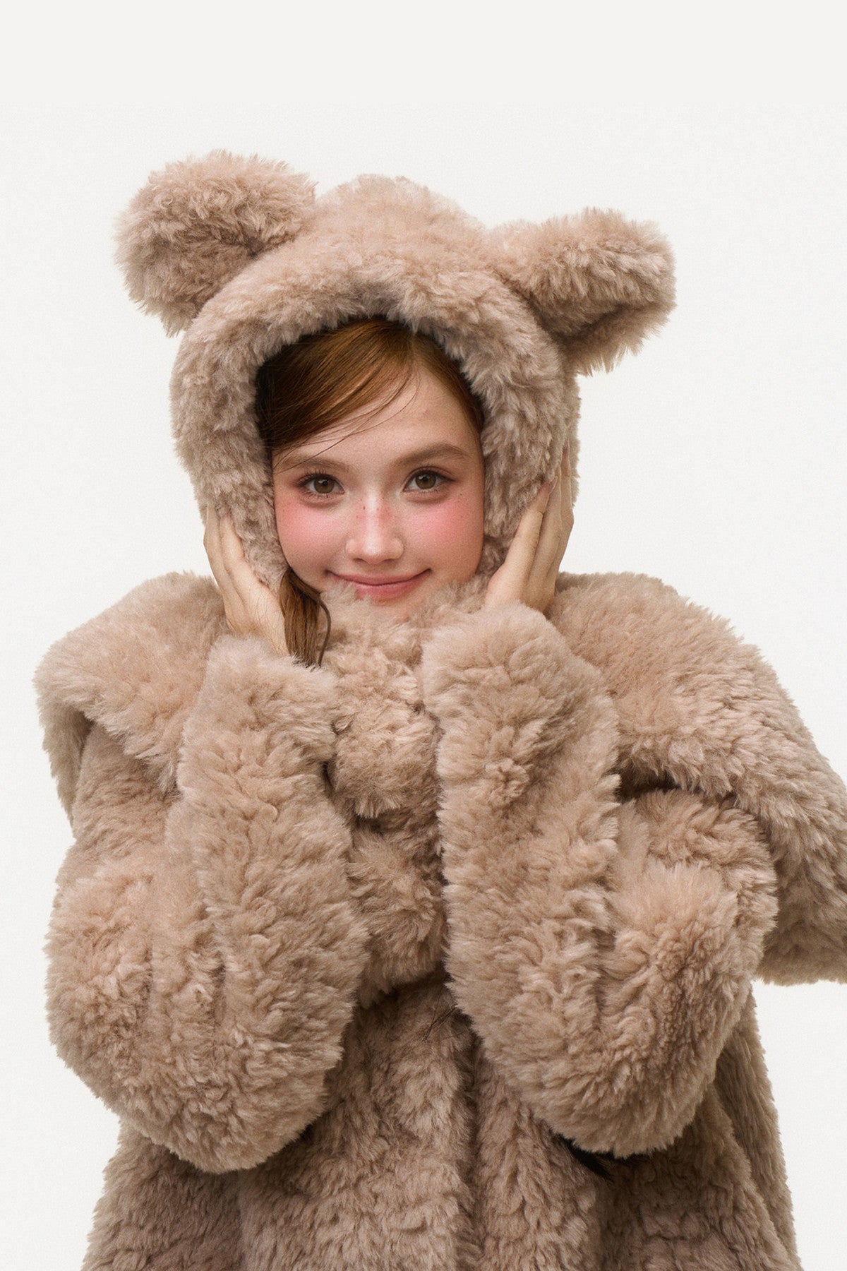 Hooded Bear Ear Fur Coat