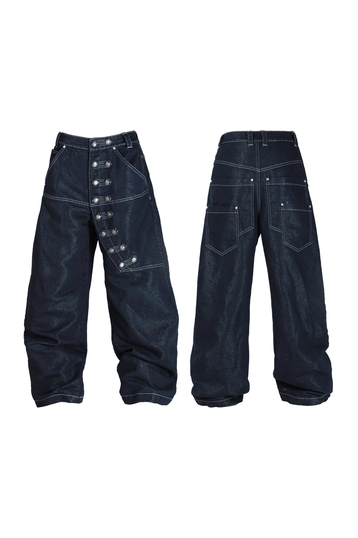 Tailored Buttoned Contrast Stitch Jeans