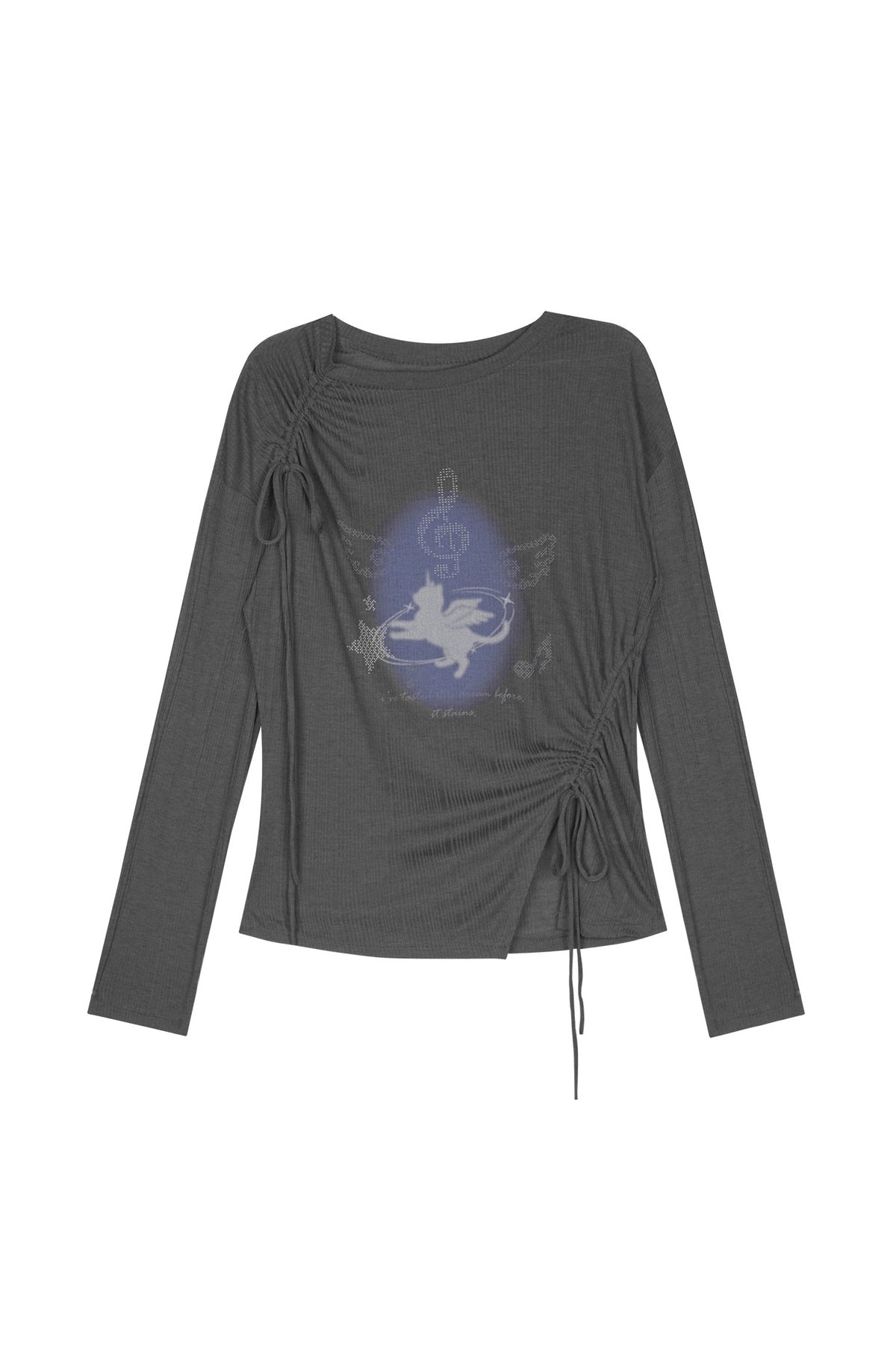 Gray Unicorn Drawstring Irregular T-shirt