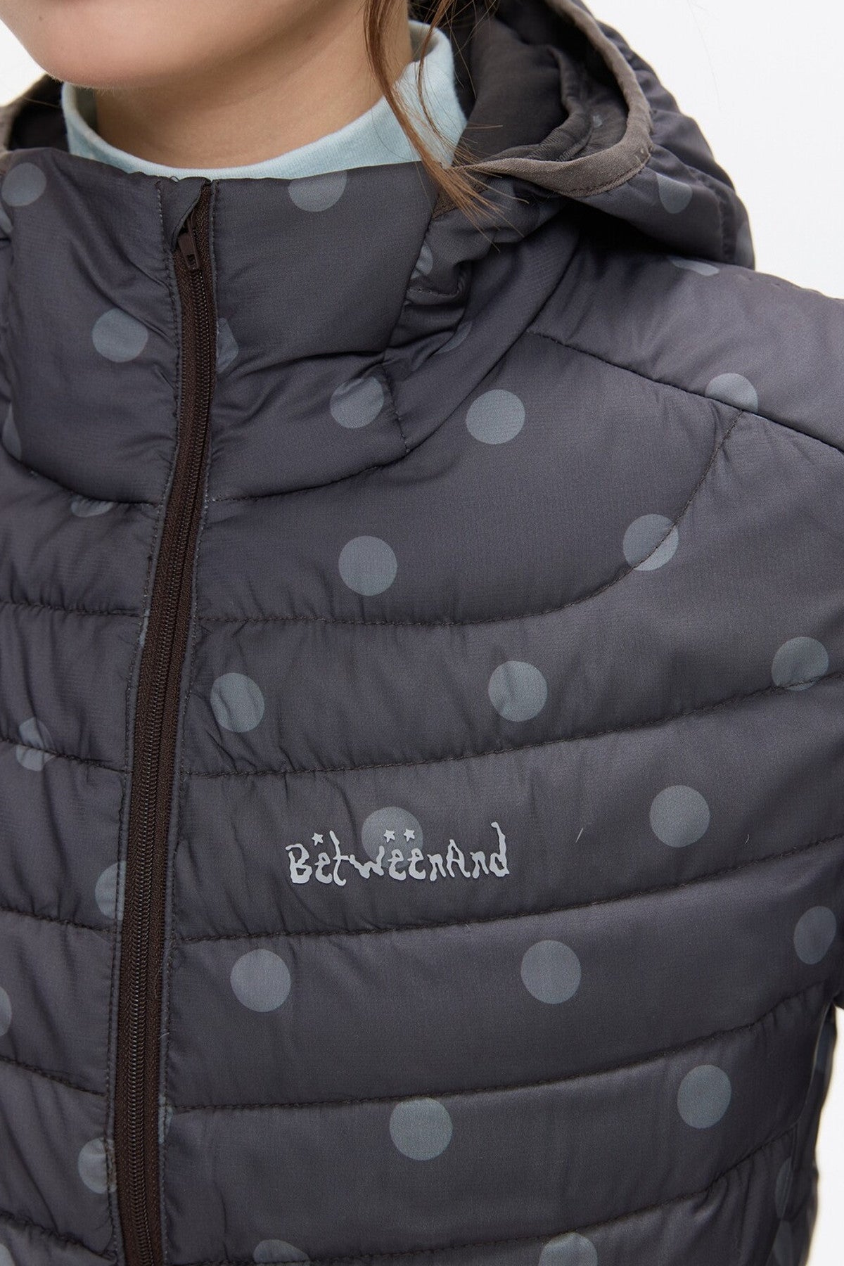 Hooded Ribbed Polka Dot Down Jacket