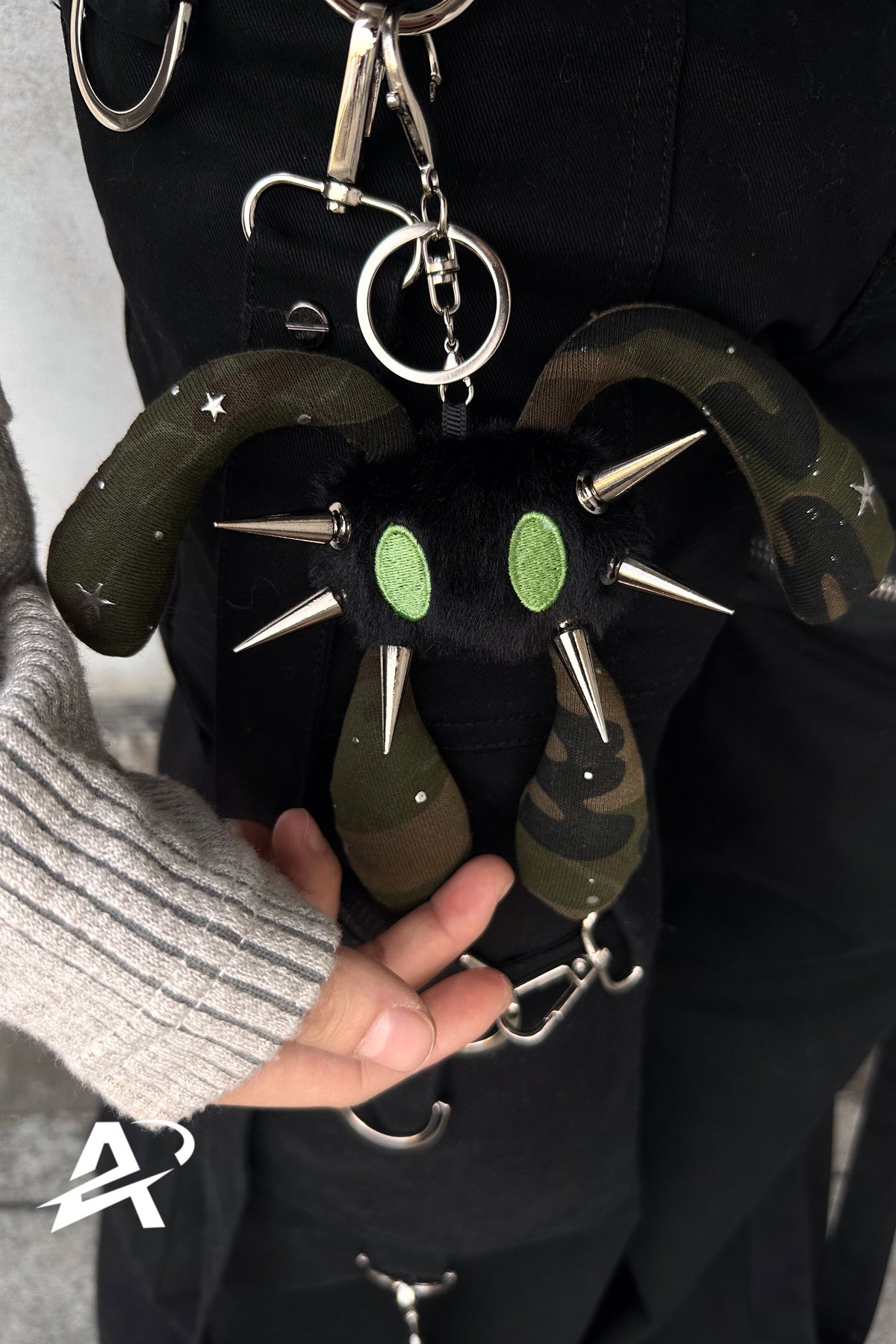 Camouflage Rivet Four-Eared Rabbit Plush Keychain Doll
